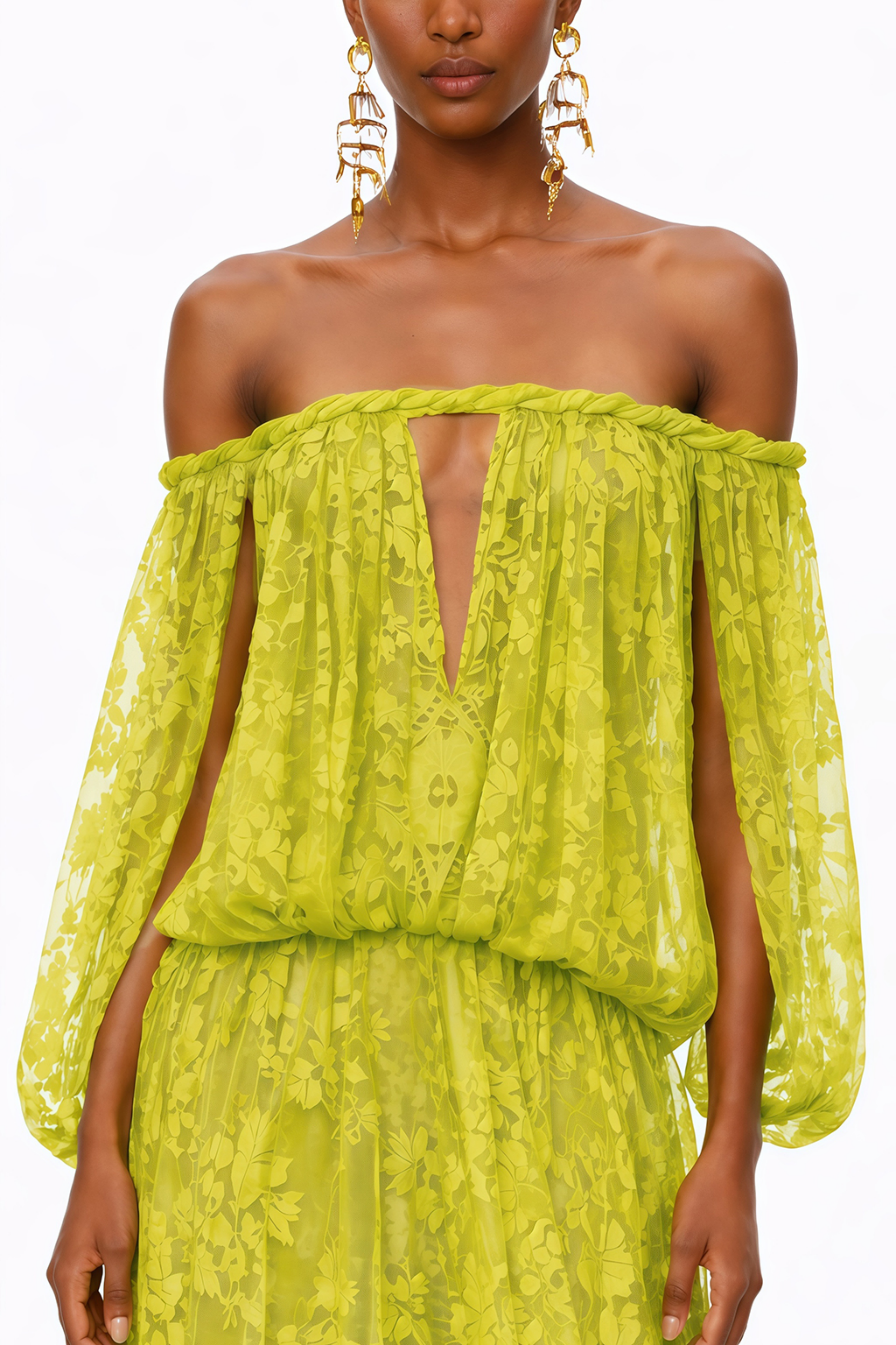 Fabienne Green Floral Appliqué Maxi Dress (Final Sale-US Only)
