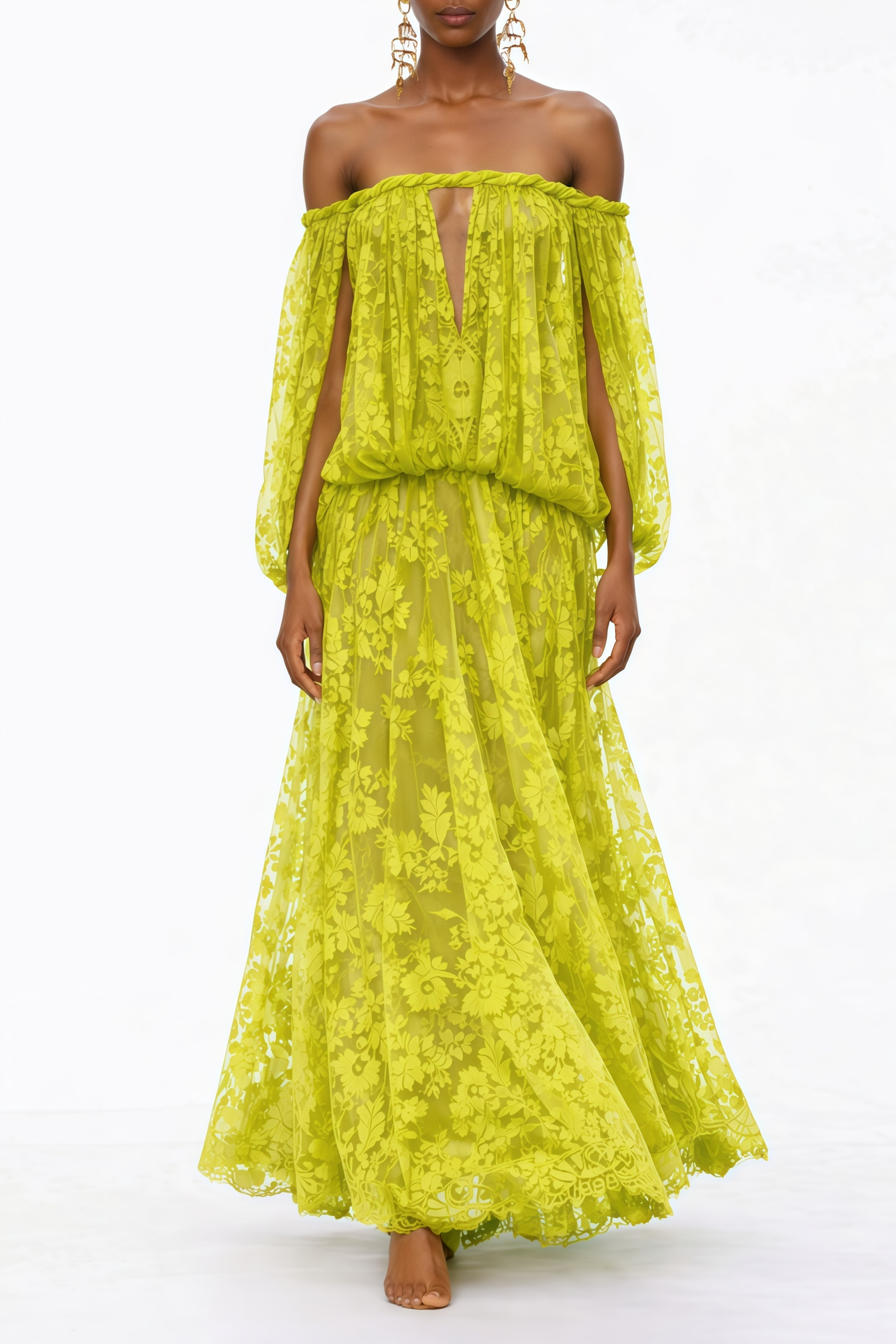 Fabienne Green Floral Appliqué Maxi Dress (Final Sale-US Only)