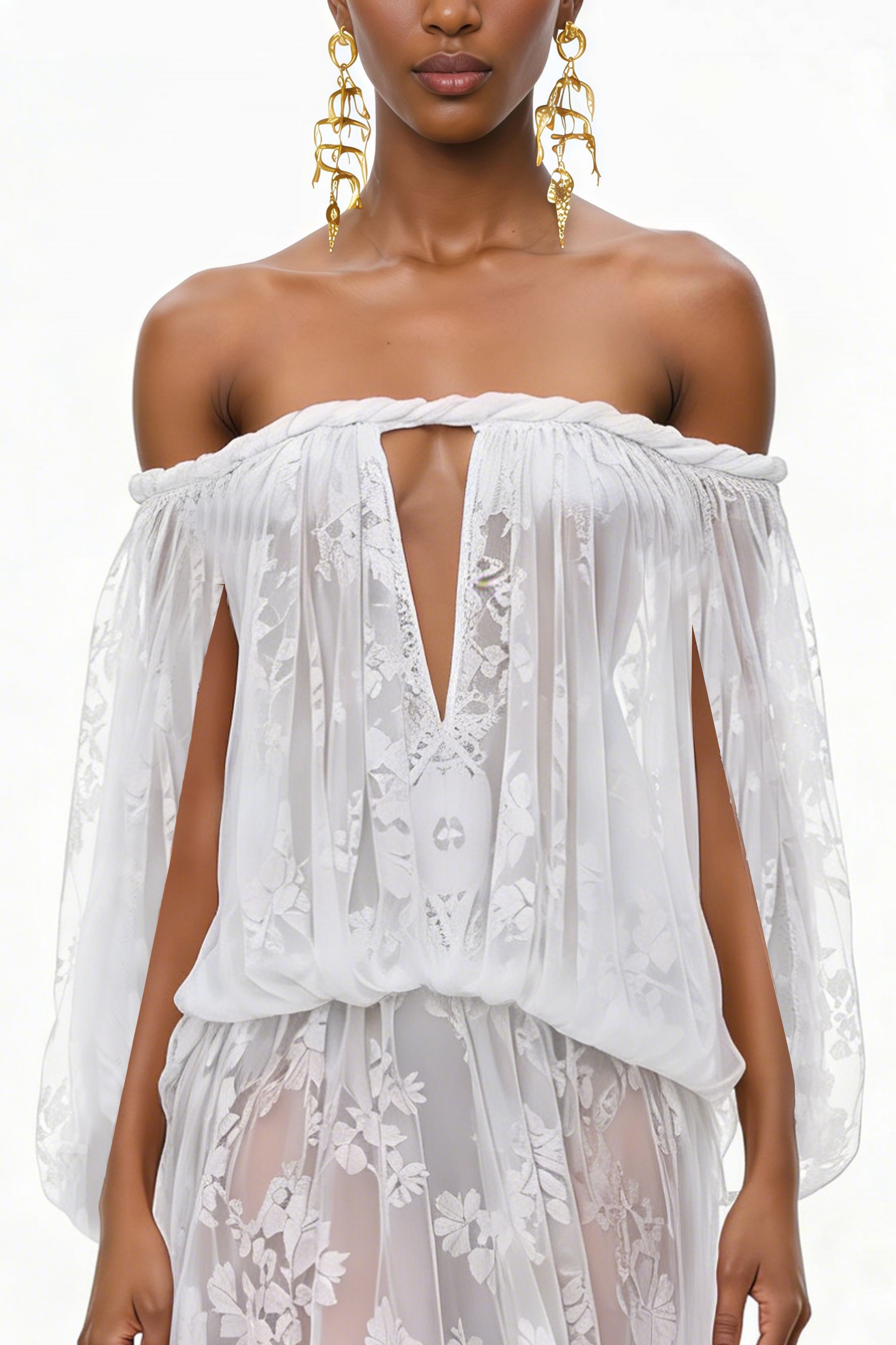 Fabienne White Floral Appliqué Maxi Dress