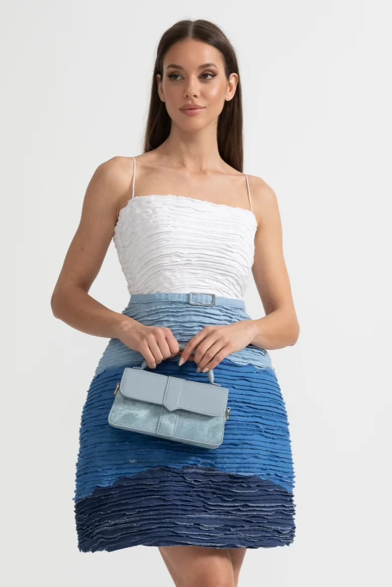 Ombre Mini Dress with Textured Layered Fabric