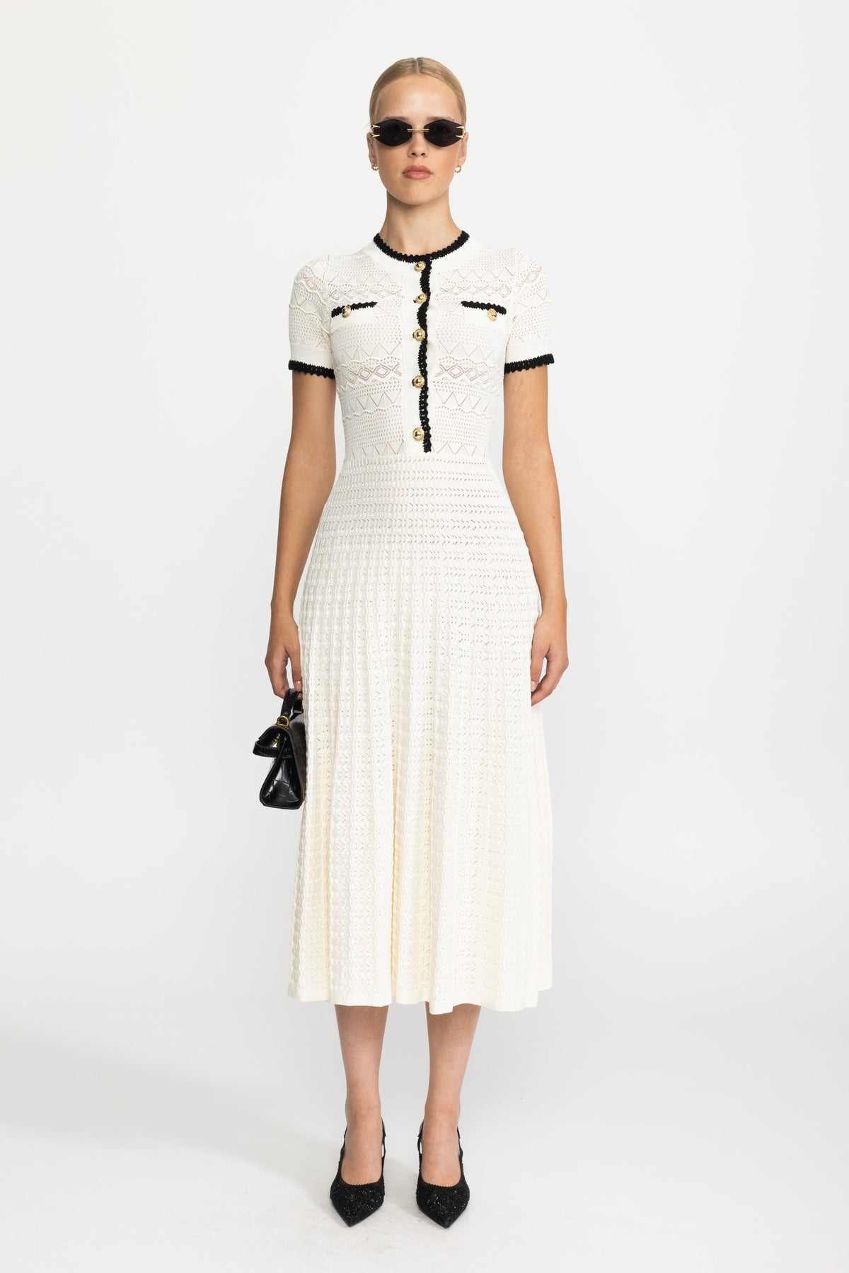 Eugénie Ivoire Pointelle Knit Belted Midi Dress