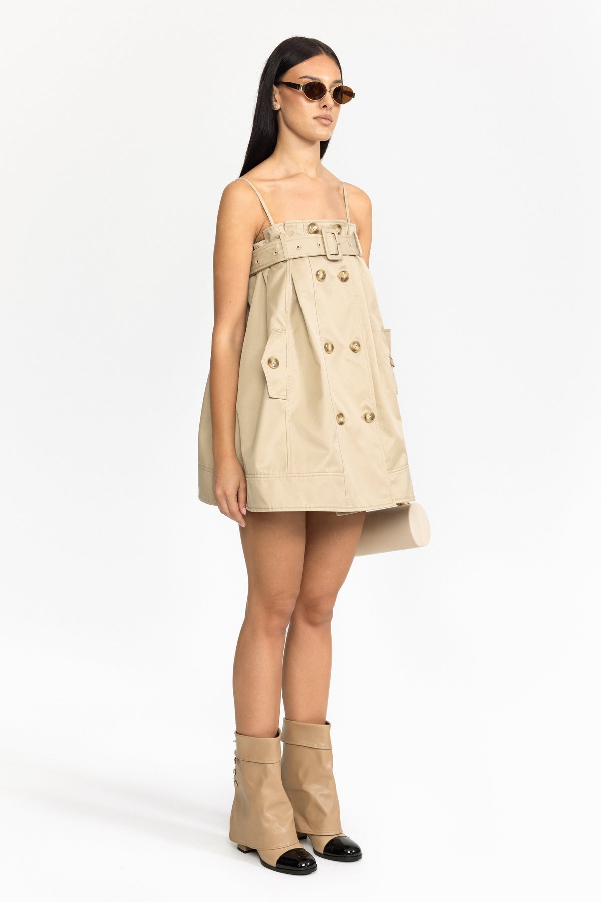 Solène Khaki Belted Trench Babydoll Mini Dress