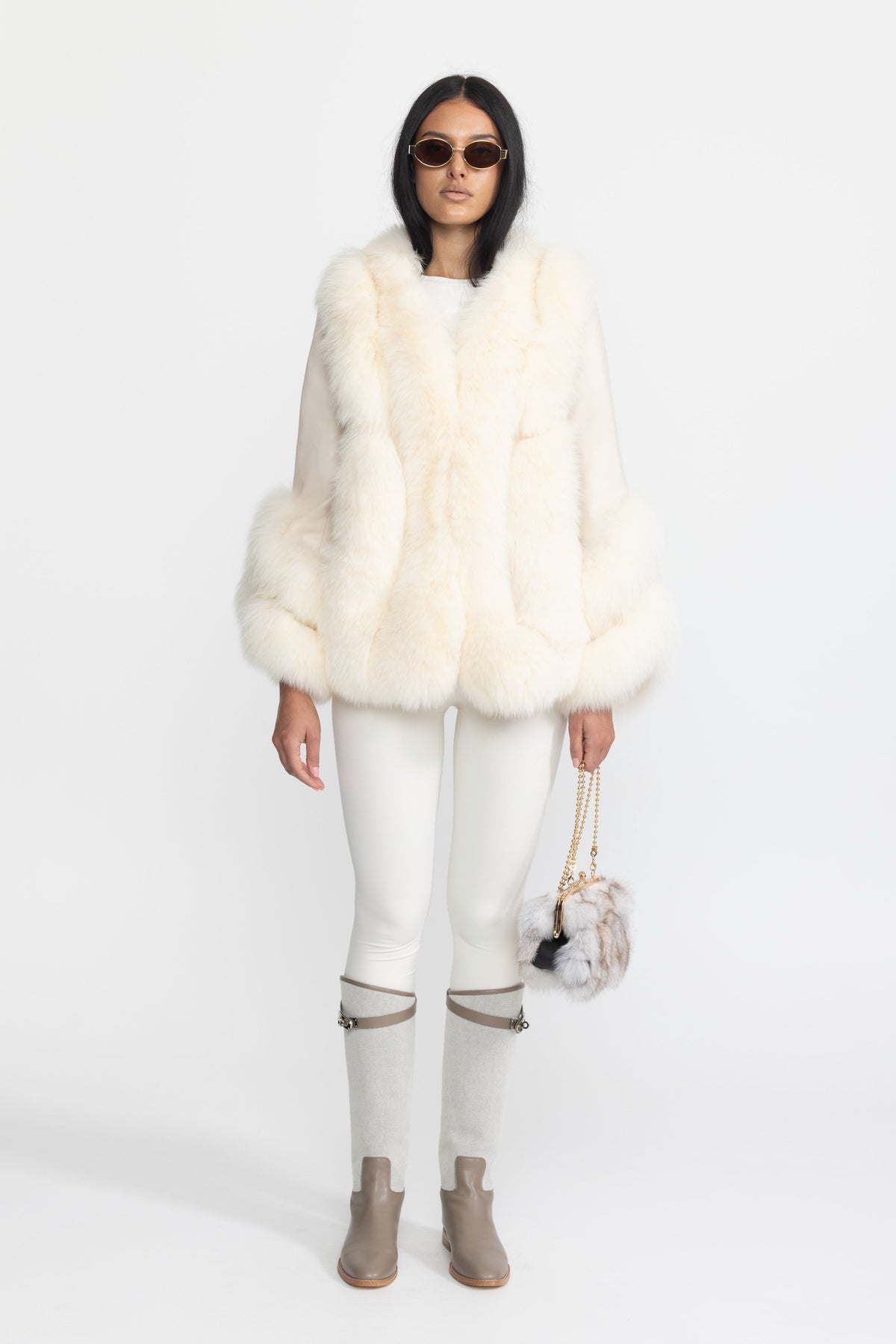 Athénaïs Ivoire Fox Fur Panel Shearling Jacket