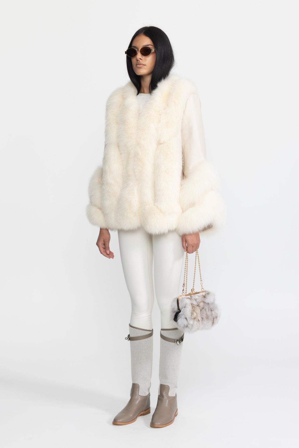 Athénaïs Ivoire Fox Fur Panel Shearling Jacket
