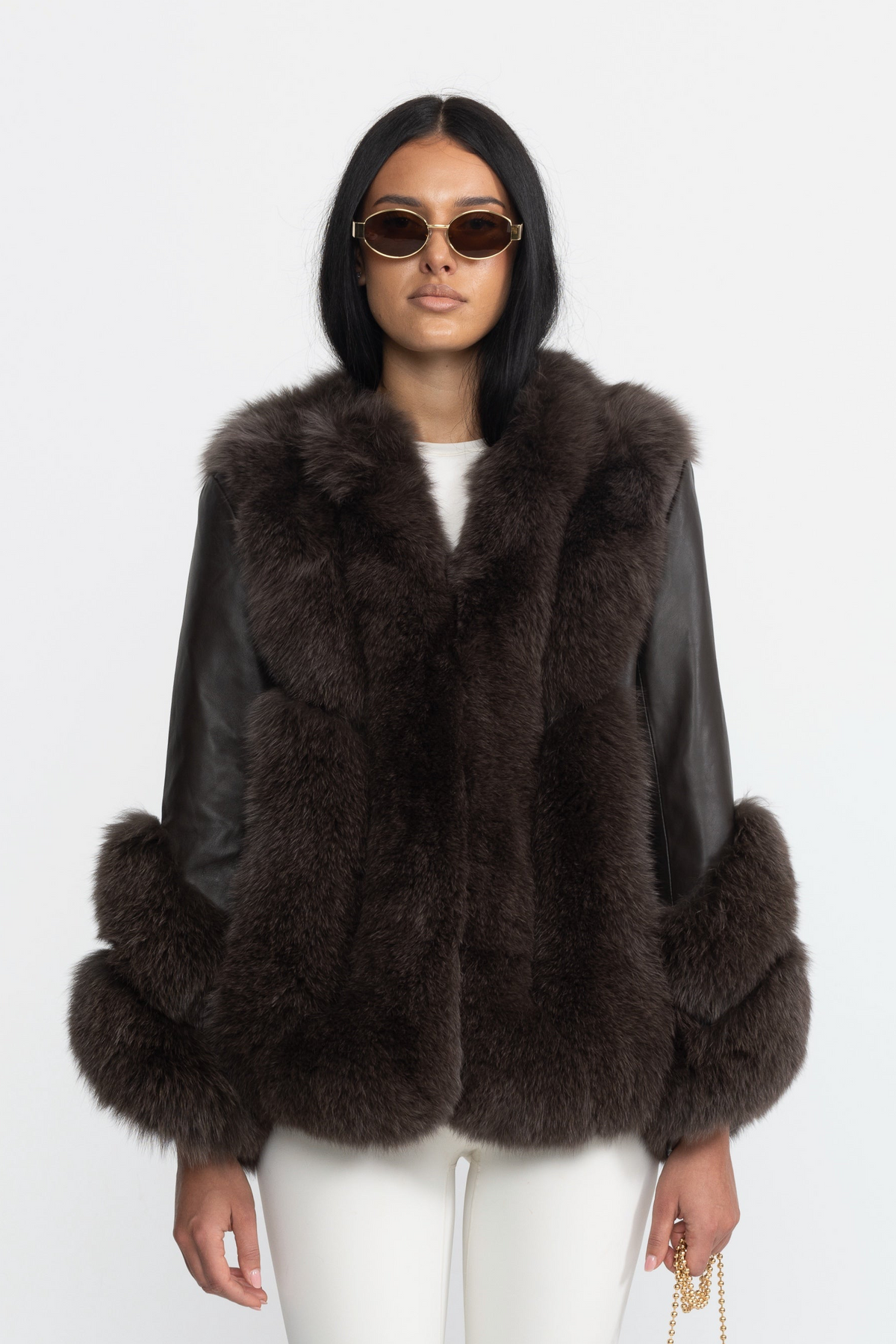 Athénaïs Chocolate Fox Fur Panel Shearling Jacket