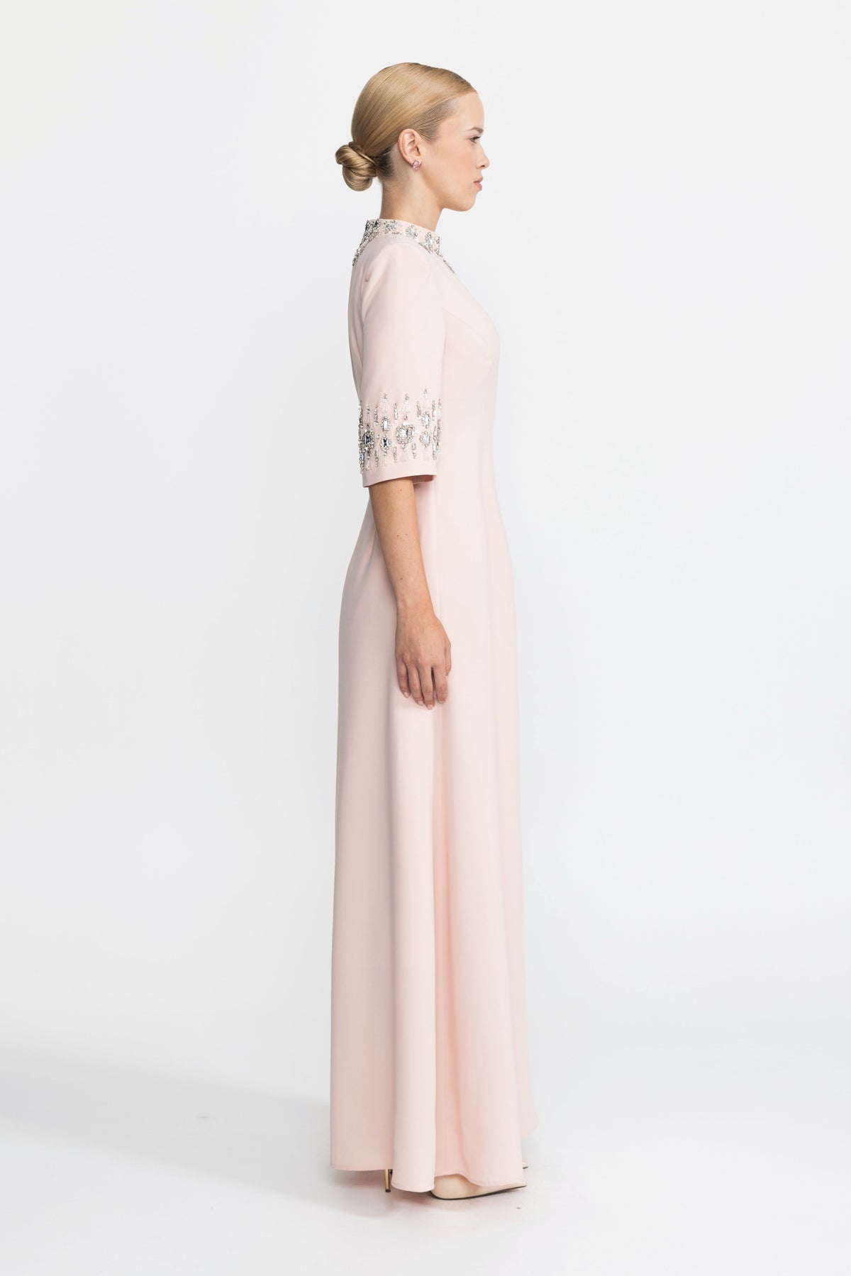 Félicie Pink Crystal Embellished Collar and Cuff Maxi Dress