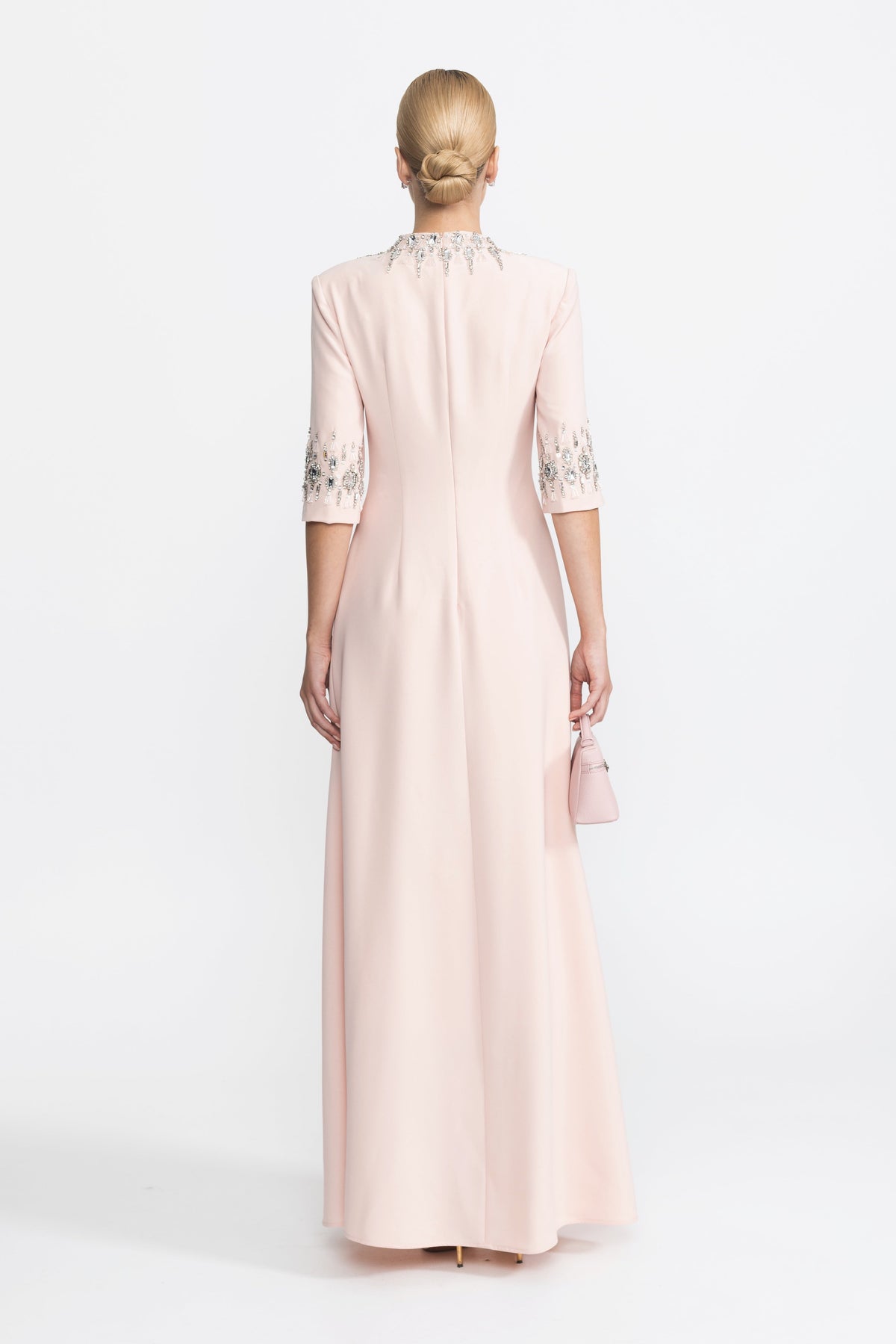 Félicie Pink Crystal Embellished Collar and Cuff Maxi Dress