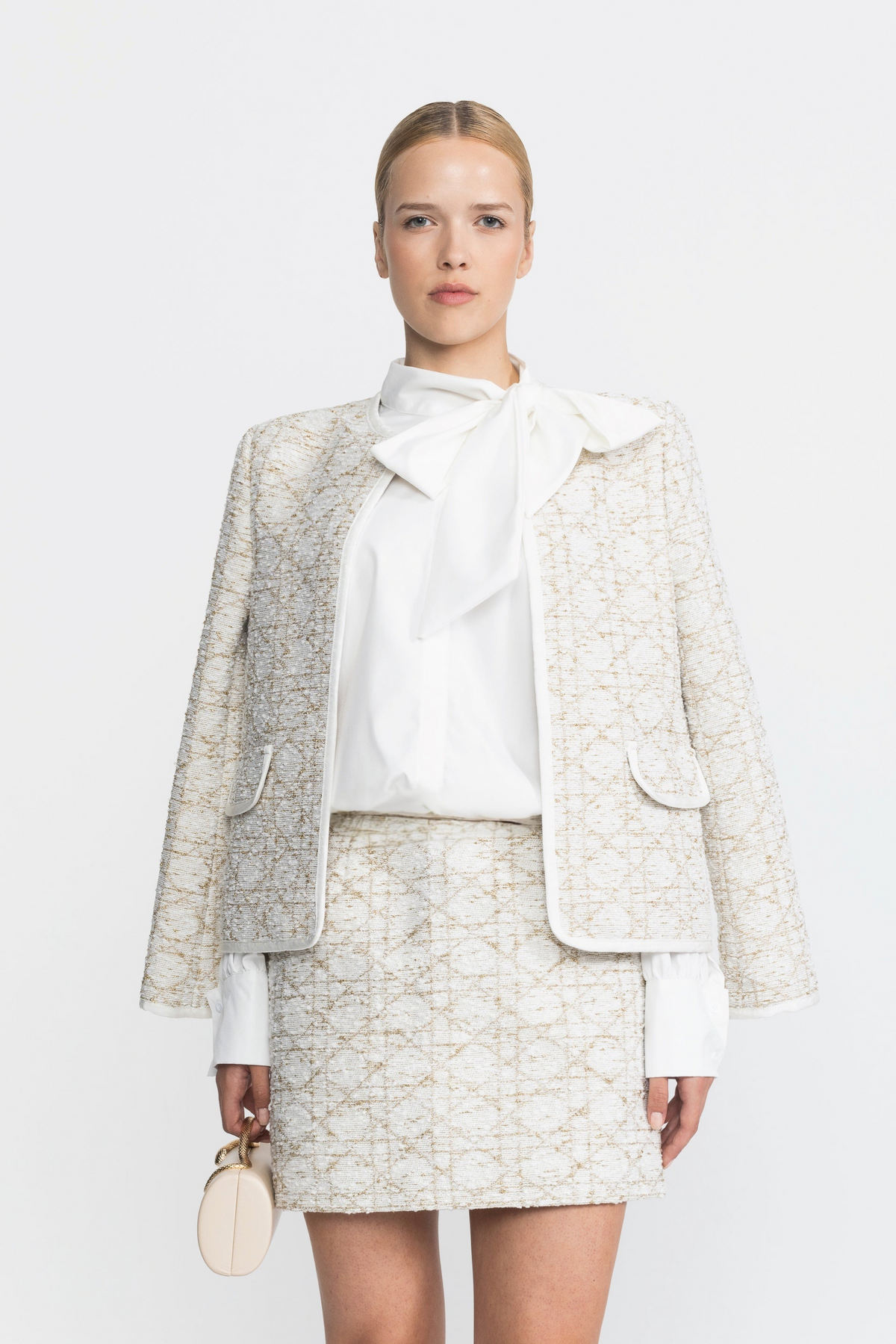 Ines Ivoire Metallic Jacquard Tweed Jacket And Mini Skirt Co-ord Set