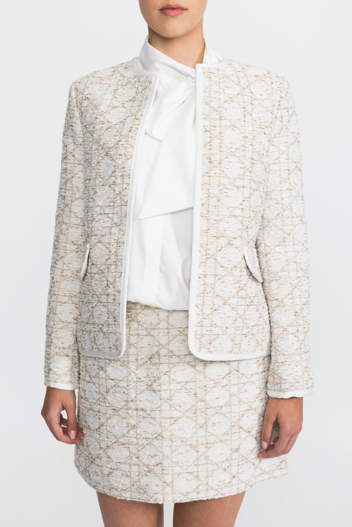 Ines Ivoire Metallic Jacquard Tweed Jacket And Mini Skirt Co-ord Set