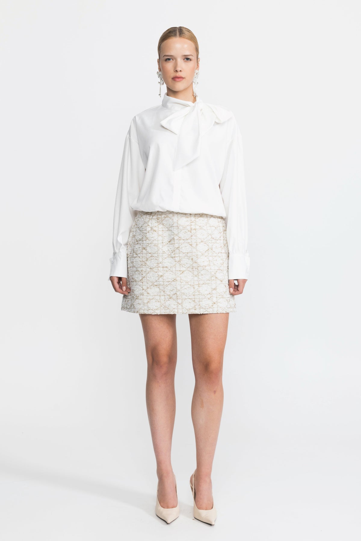 Camille White Oversized Tie Neck Blouse
