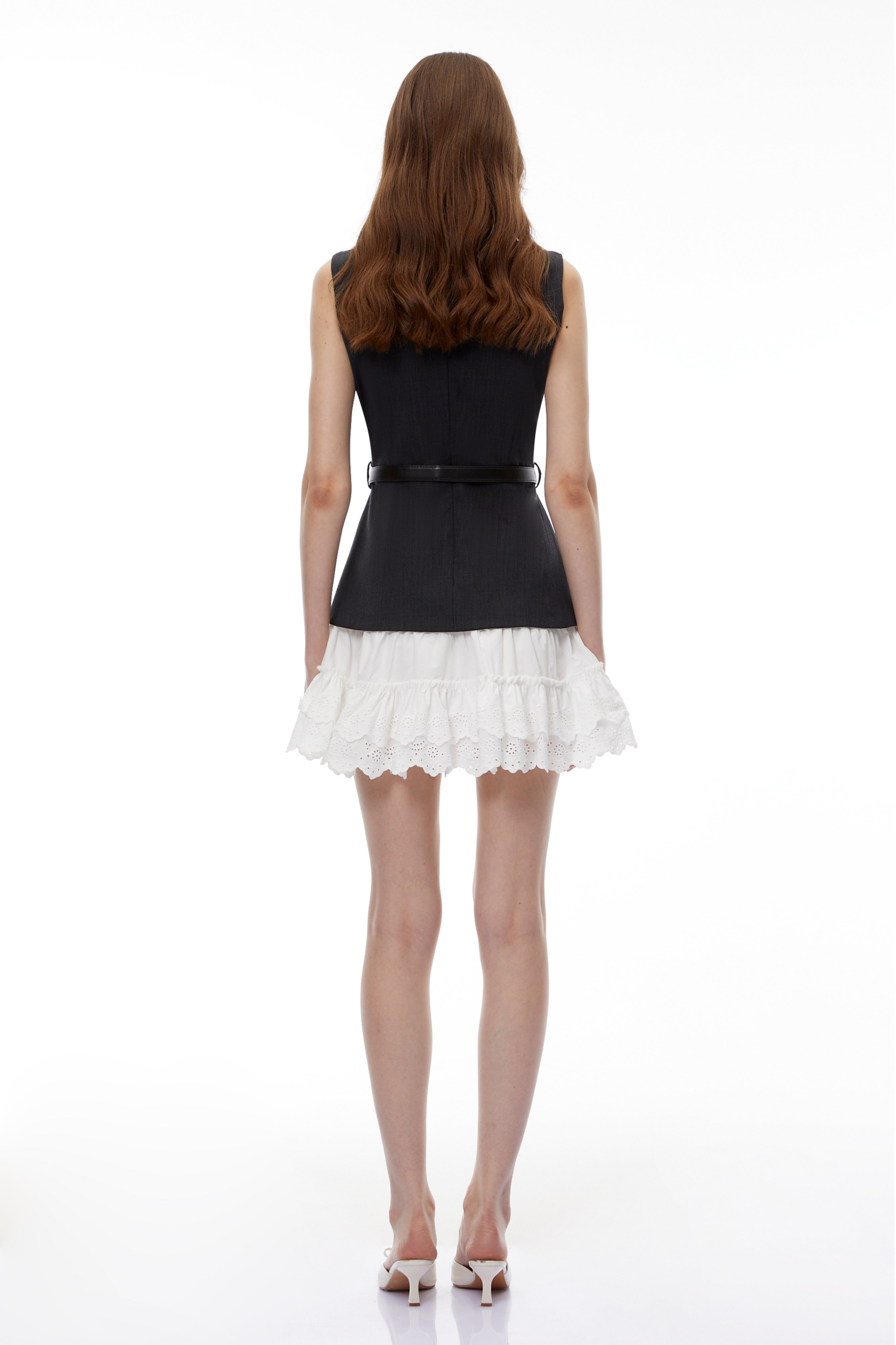 Fadila Black Color Block Ruffled Mini Dress