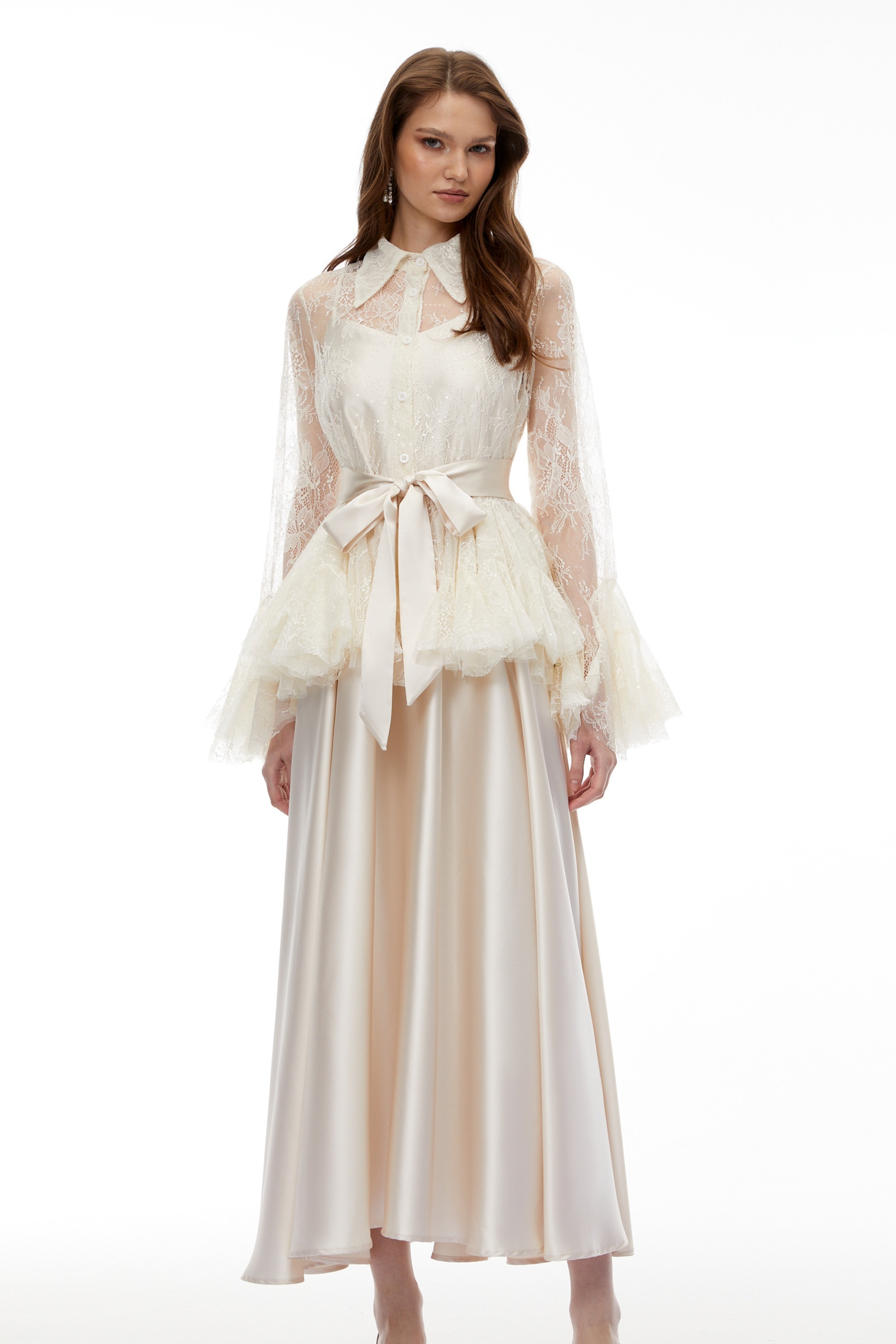 Fadila Neutral Semi-Sheer Blouse & Dress Set