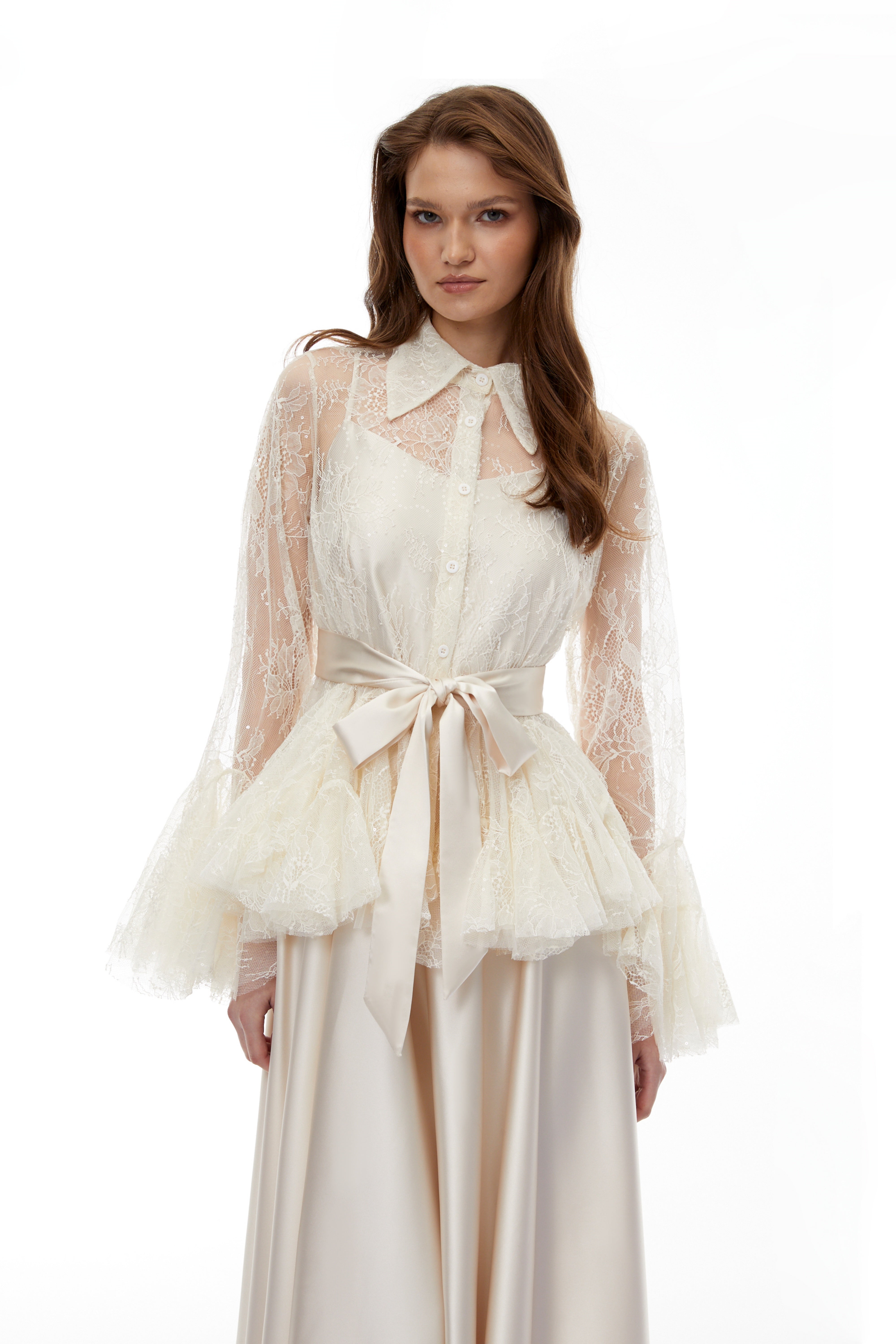 Fadila Neutral Semi-Sheer Blouse & Dress Set