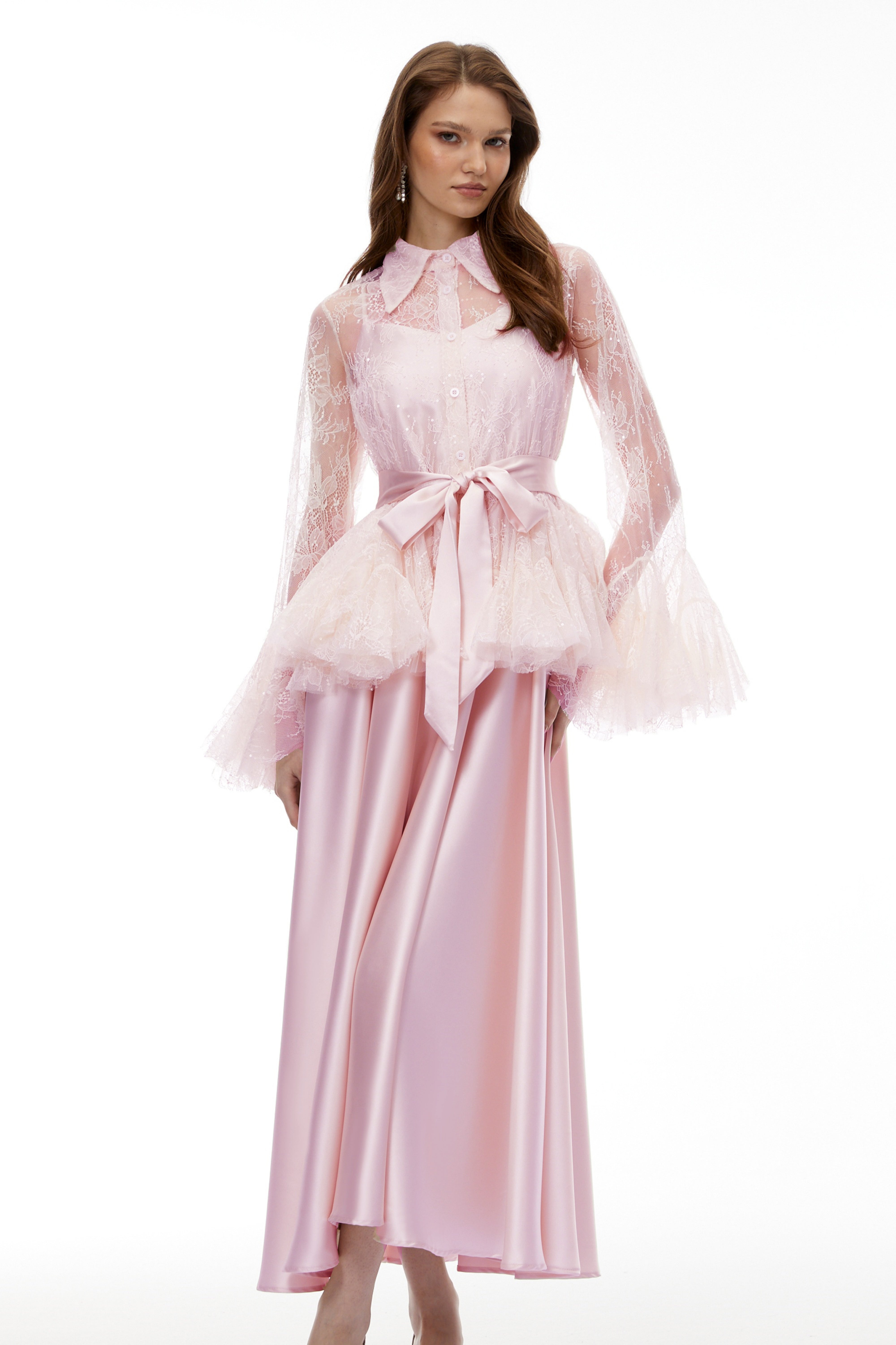 Fadila Pink Semi-Sheer Blouse & Dress Set