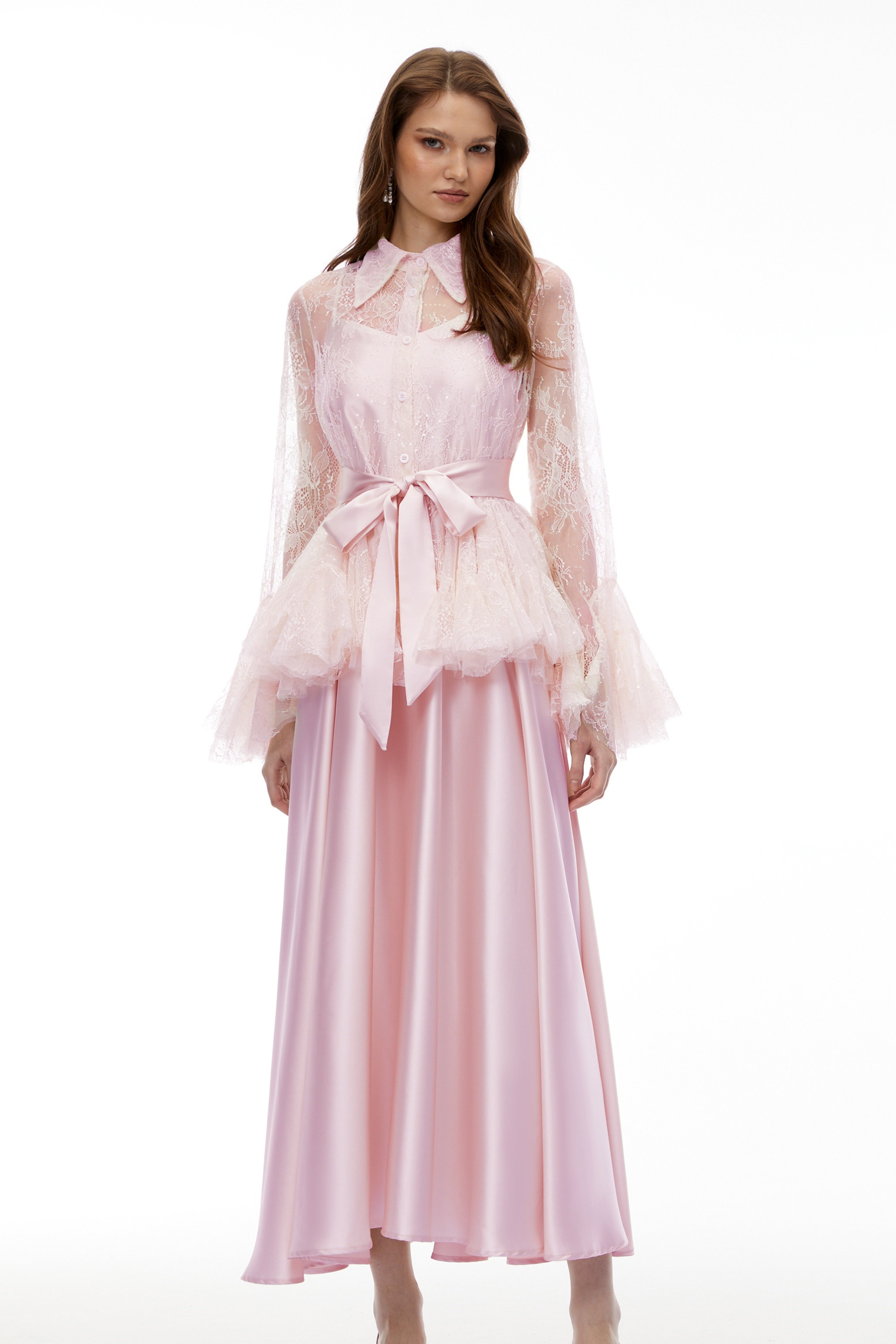 Fadila Pink Semi-Sheer Blouse & Dress Set