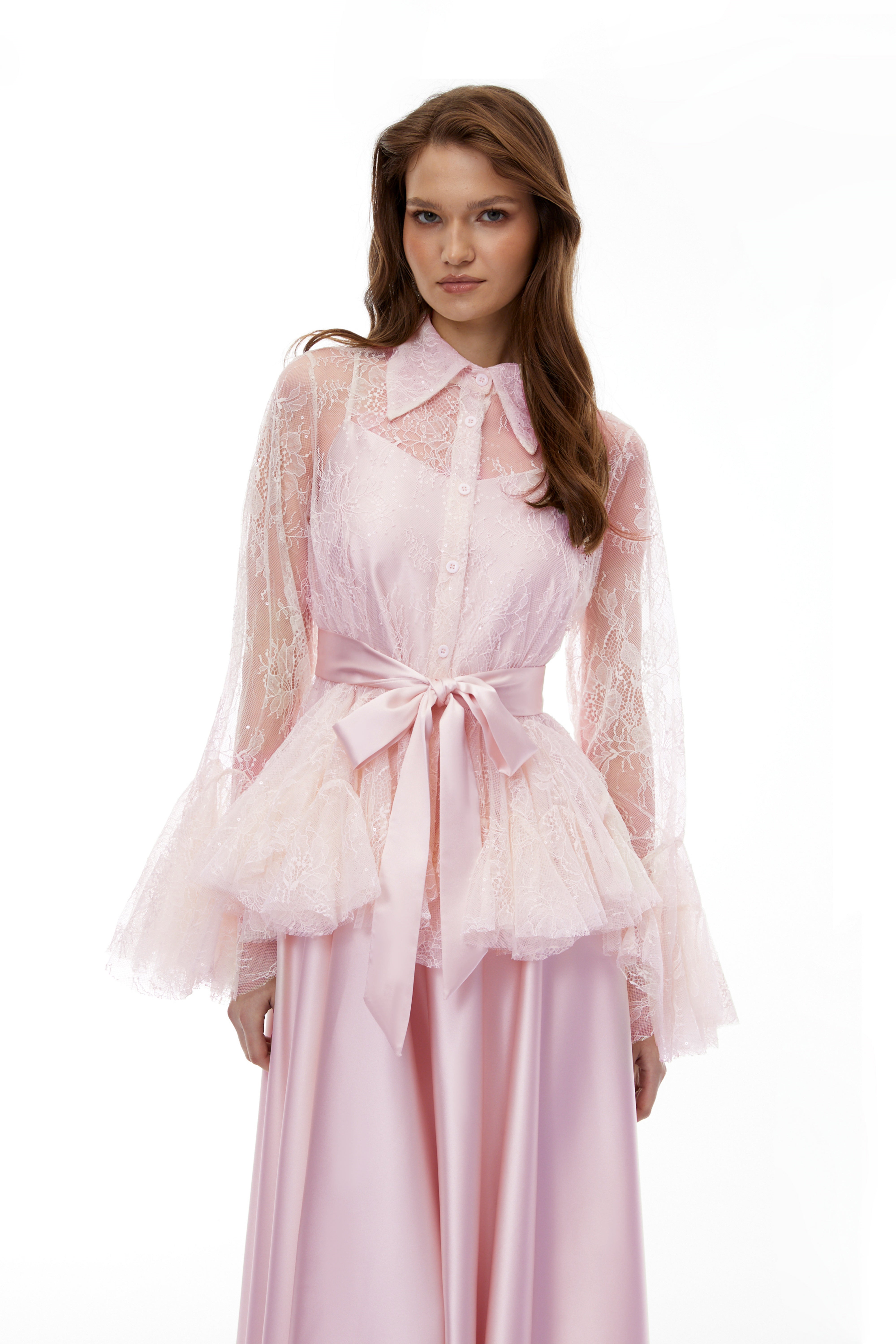 Fadila Pink Semi-Sheer Blouse & Dress Set