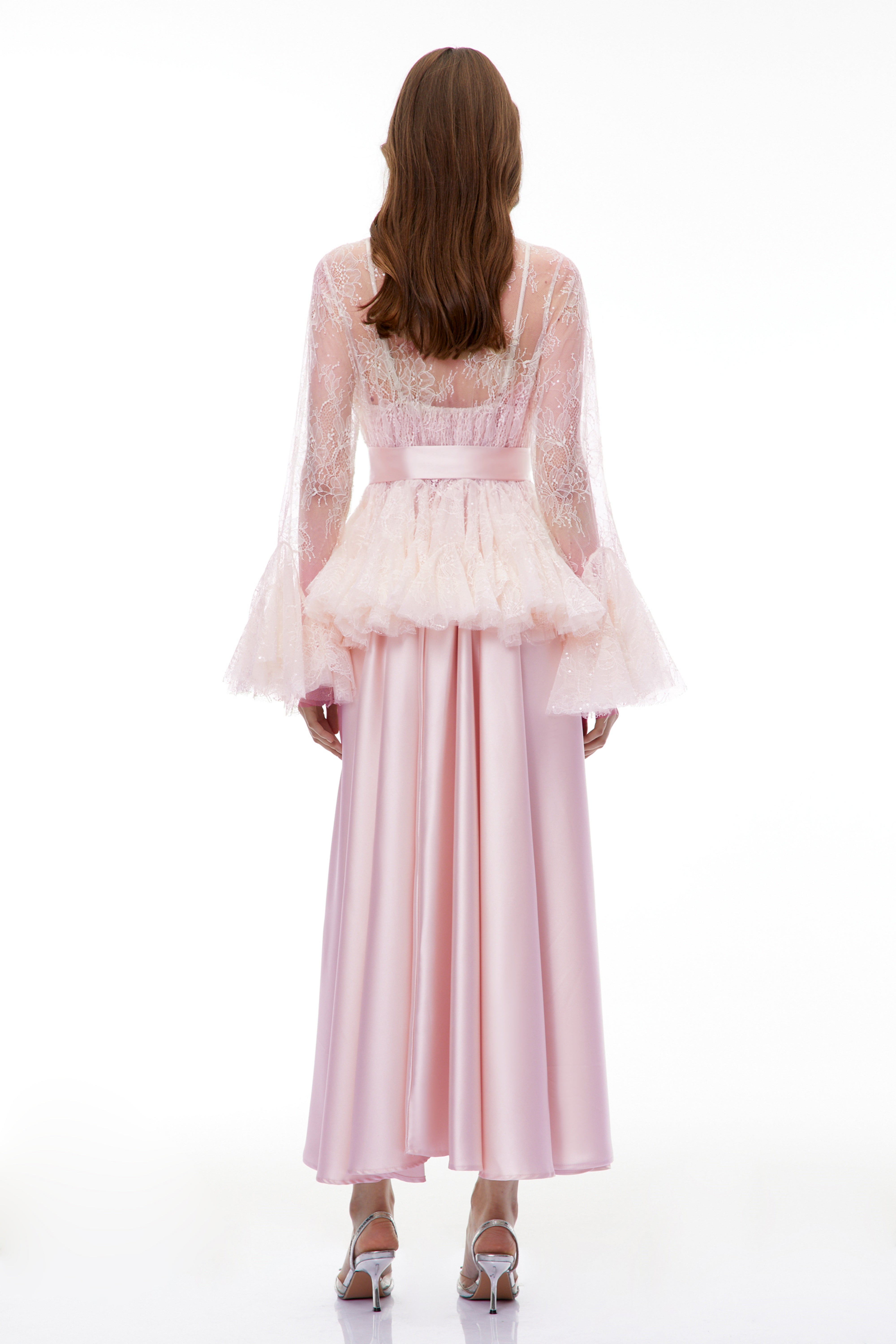 Fadila Pink Semi-Sheer Blouse & Dress Set