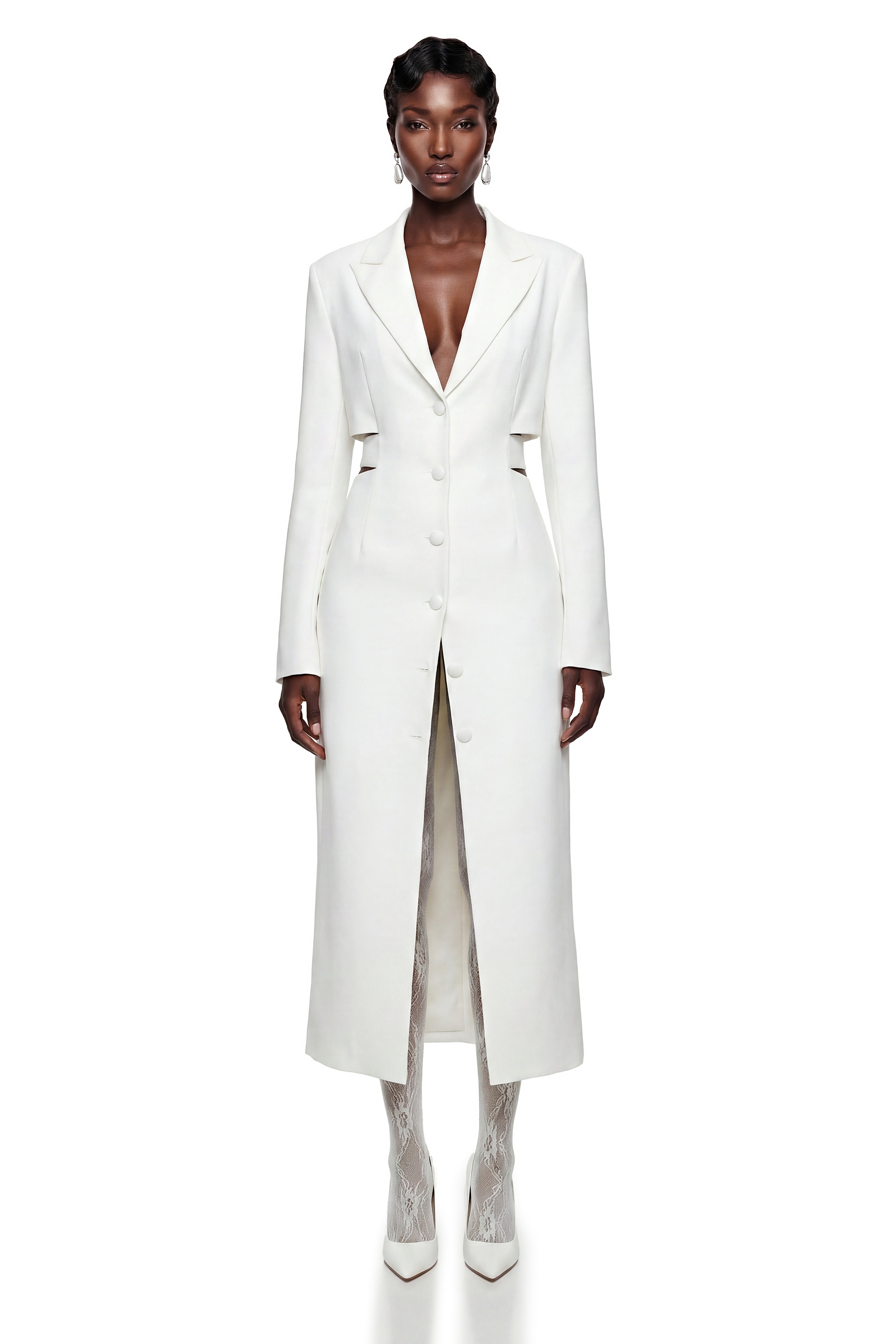Fanny White Blazer Midi Dress with Cut-Outs
