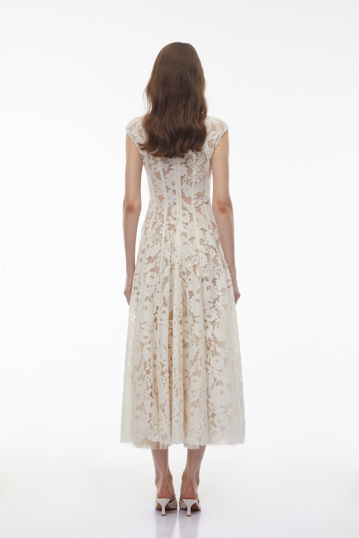 Fariba White V-Neck Floral Lace Maxi Dress (Final Sale-US Only)