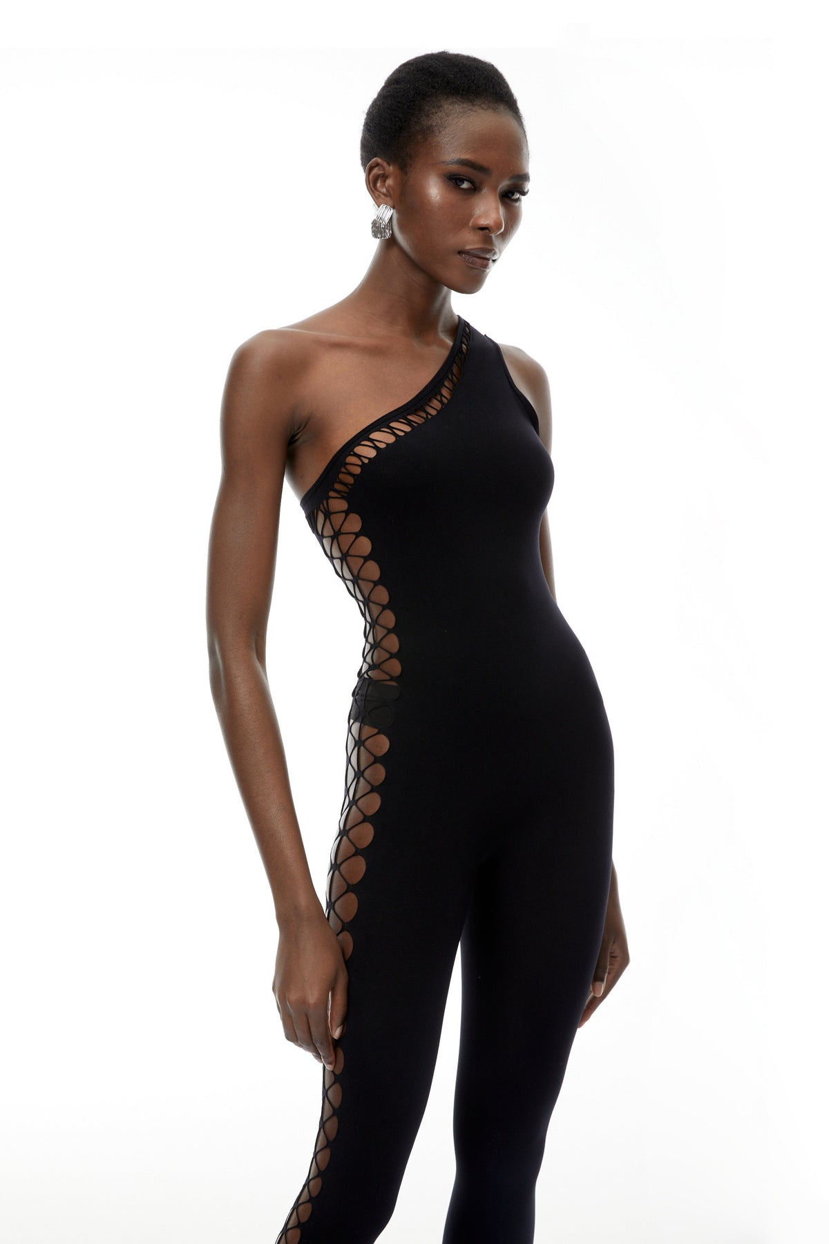 Faustina Black One Shoulder Cut-Out Jumpsuit