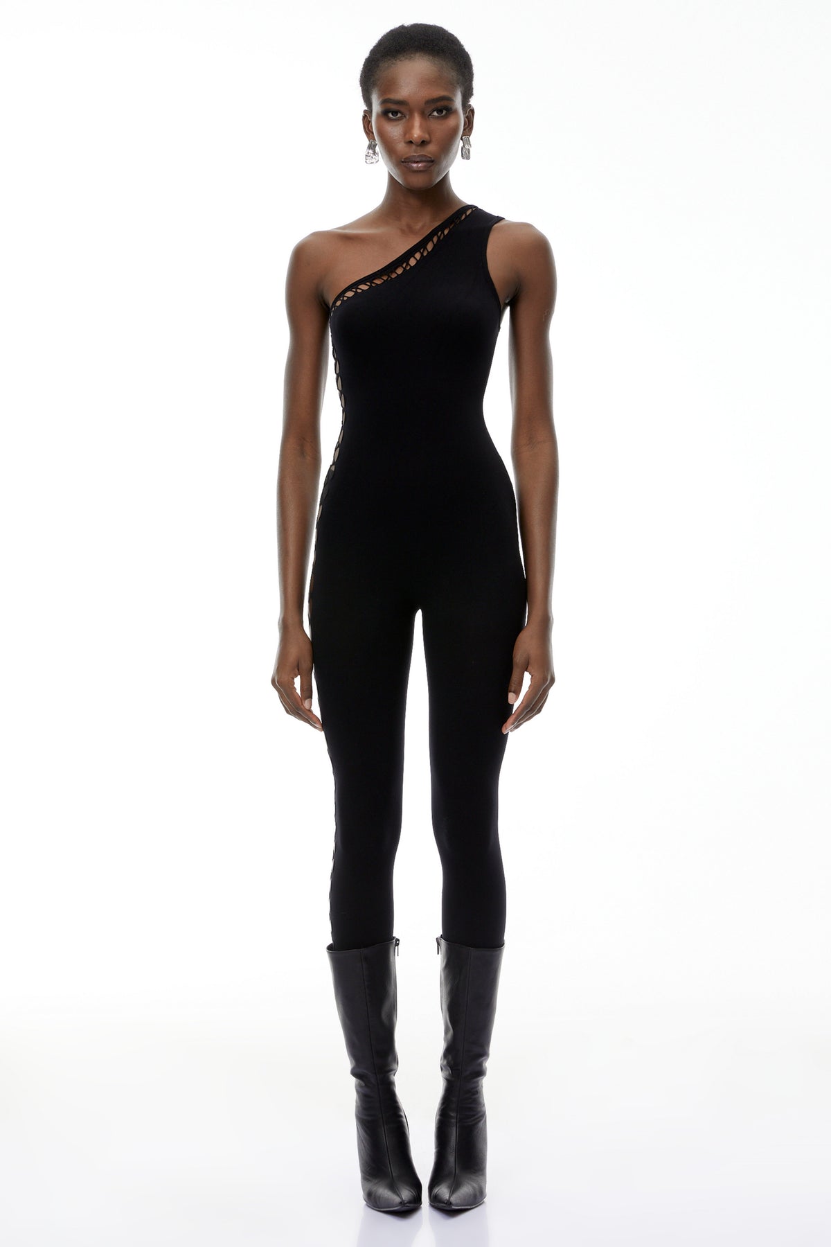 Faustina Black One Shoulder Cut-Out Jumpsuit