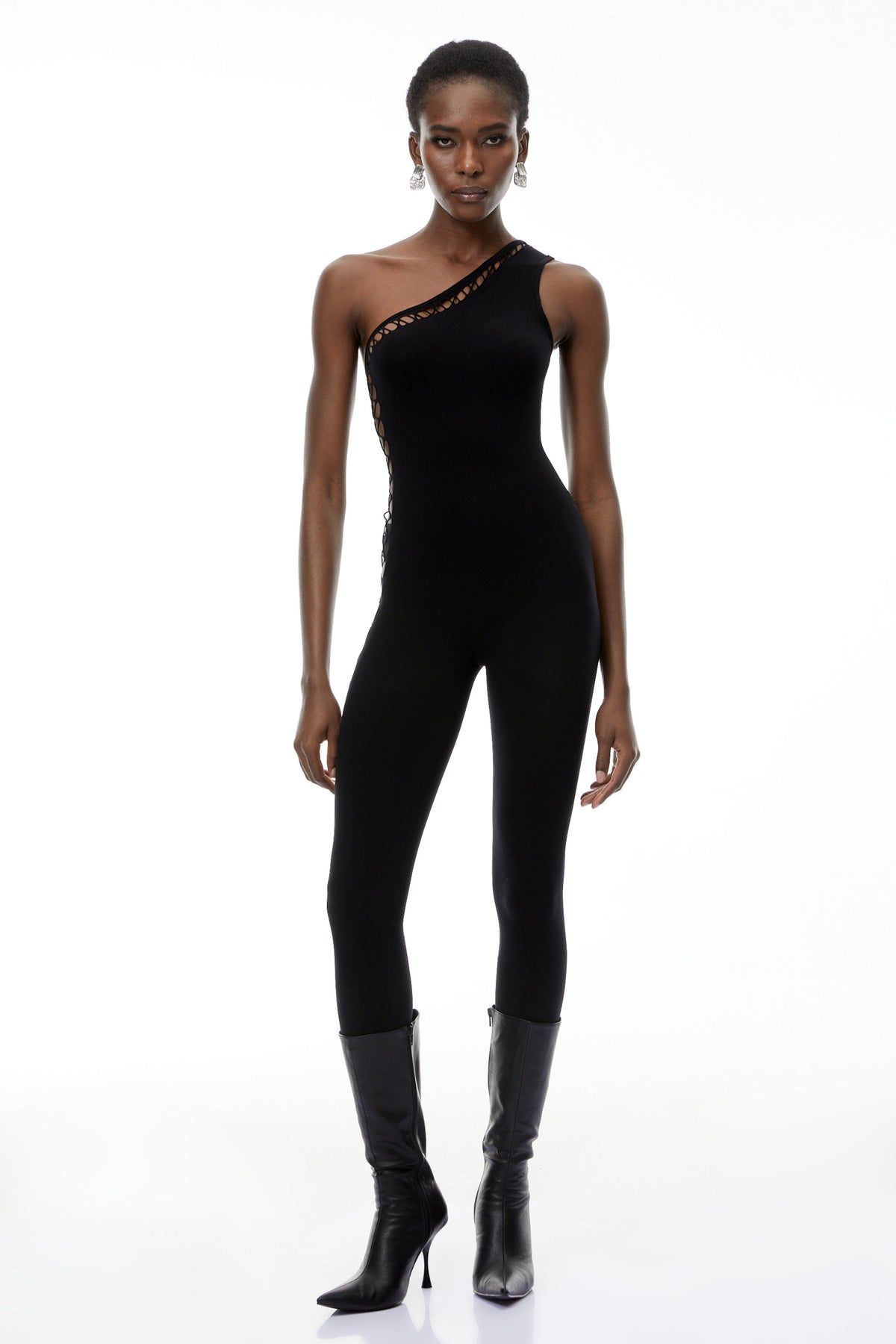 Faustina Black One Shoulder Cut-Out Jumpsuit