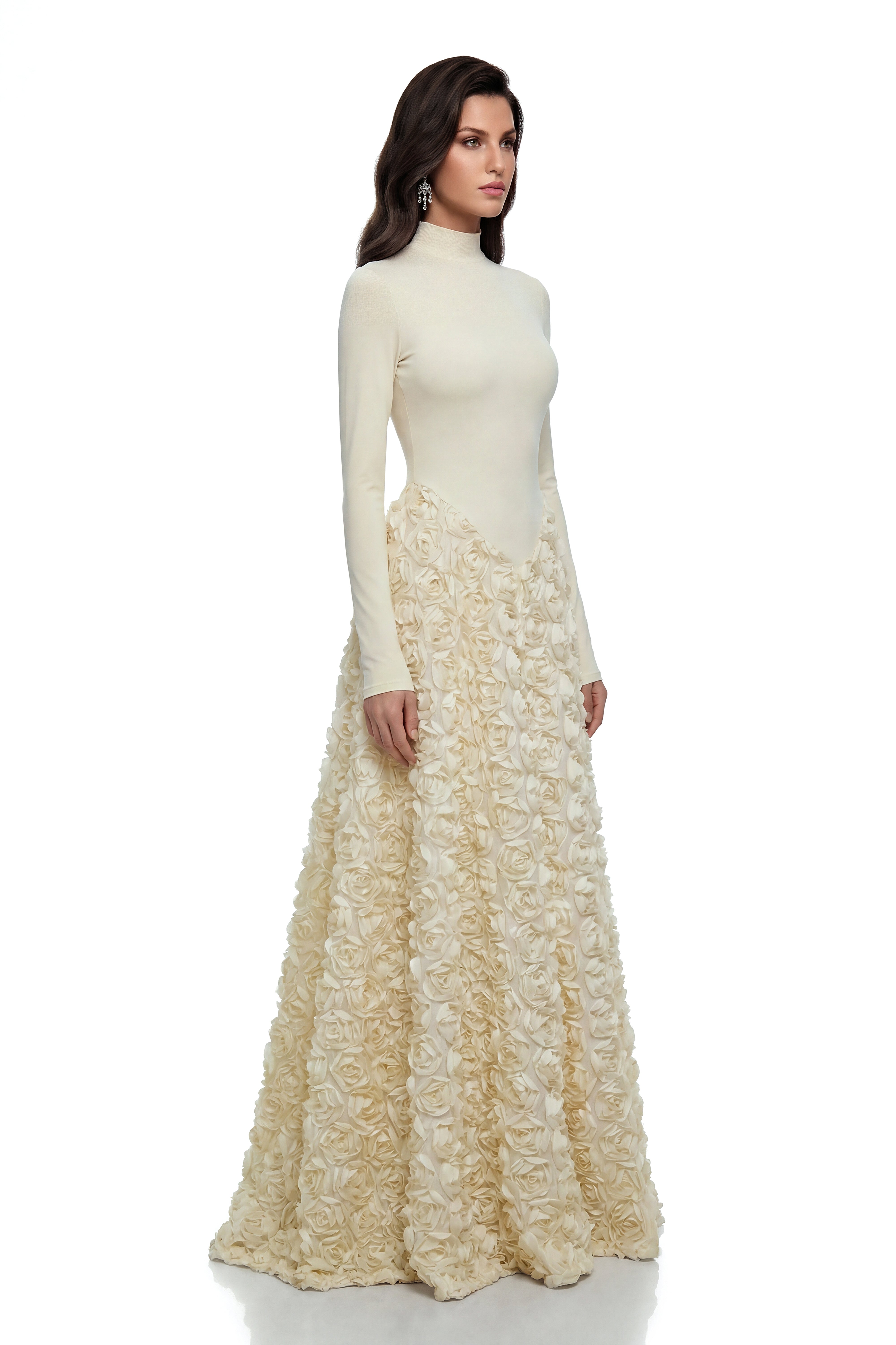 Faustine White Maxi Dress with 3D Florals