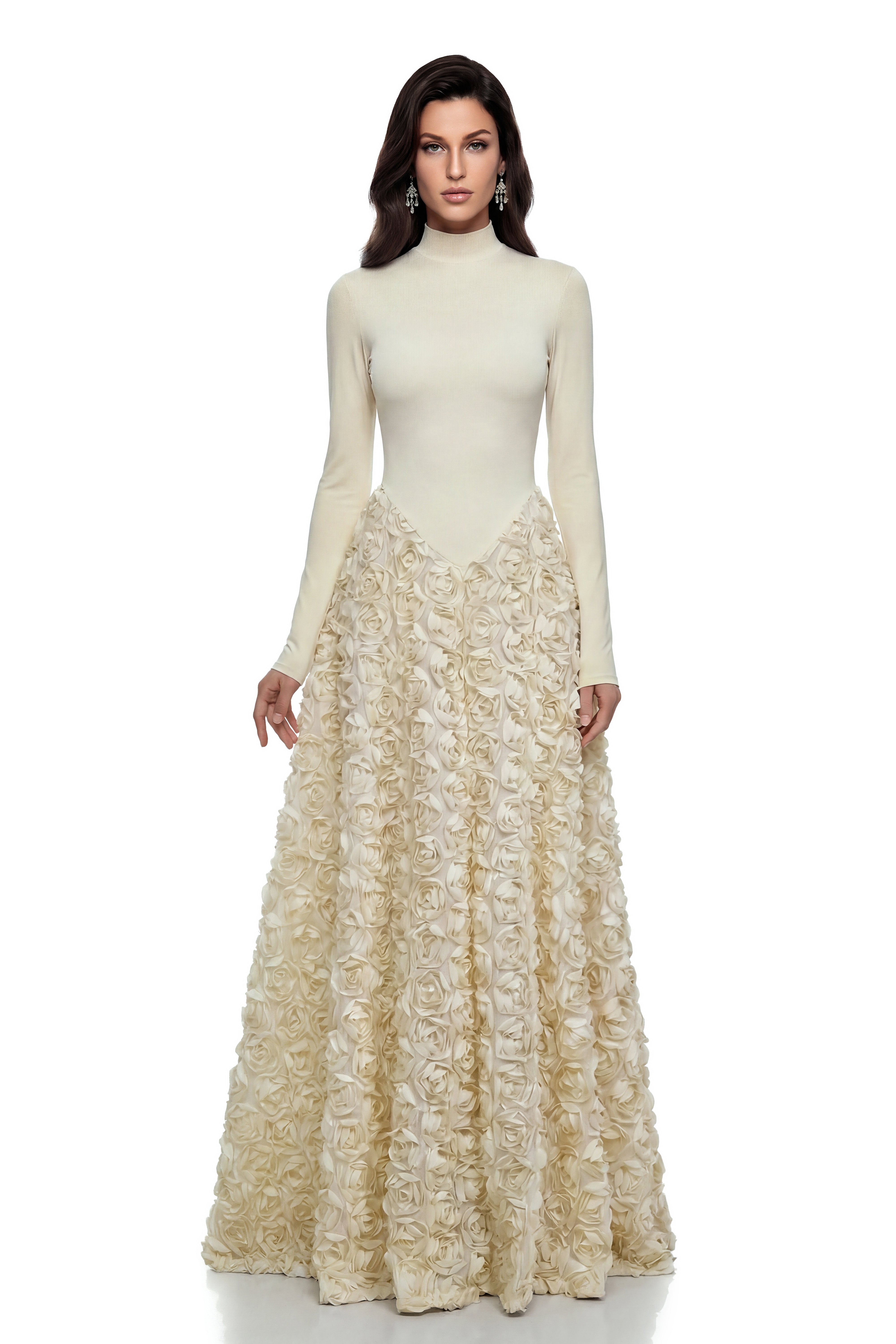 Faustine White Maxi Dress with 3D Florals