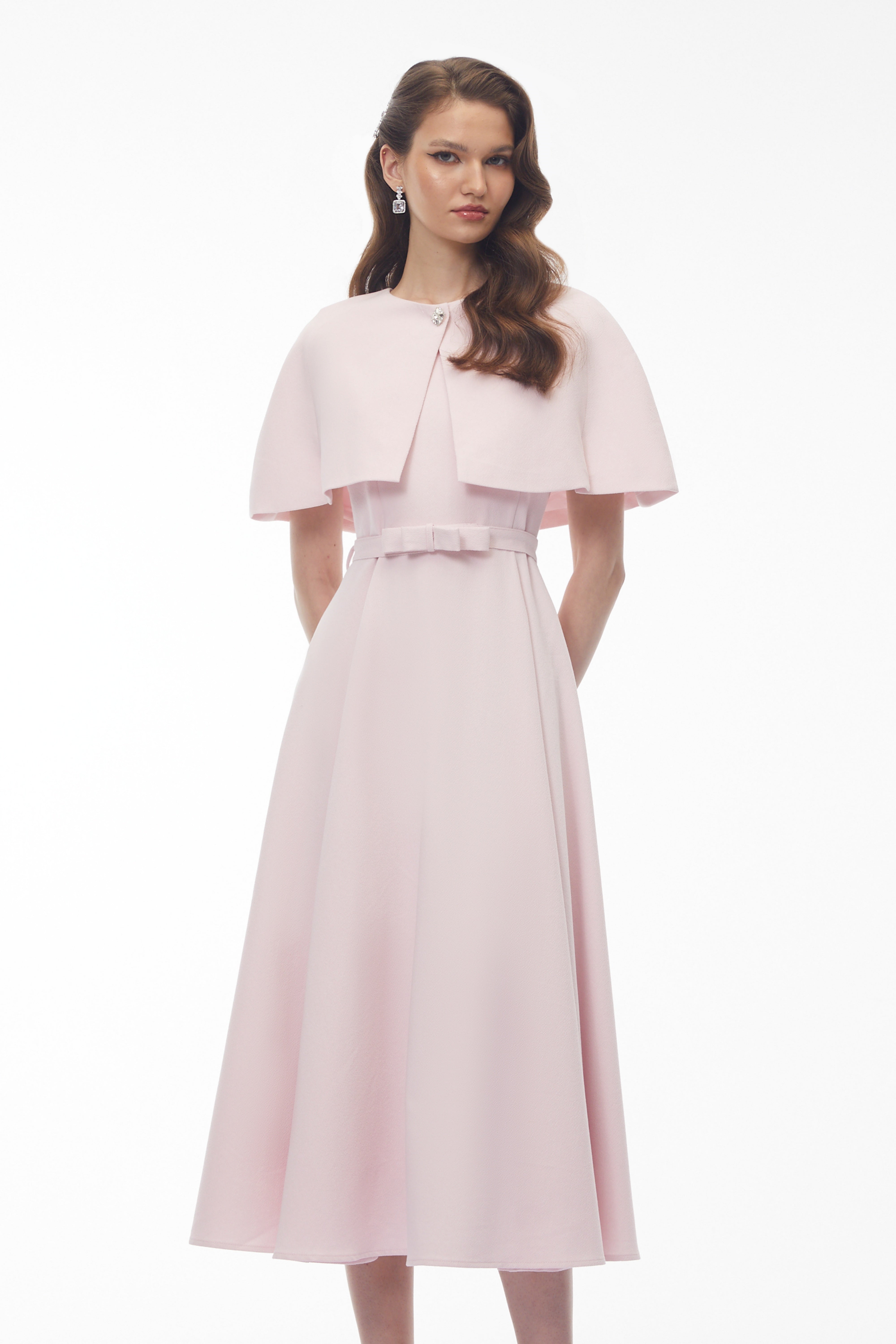 Felismina Pink Cape Midi Dress