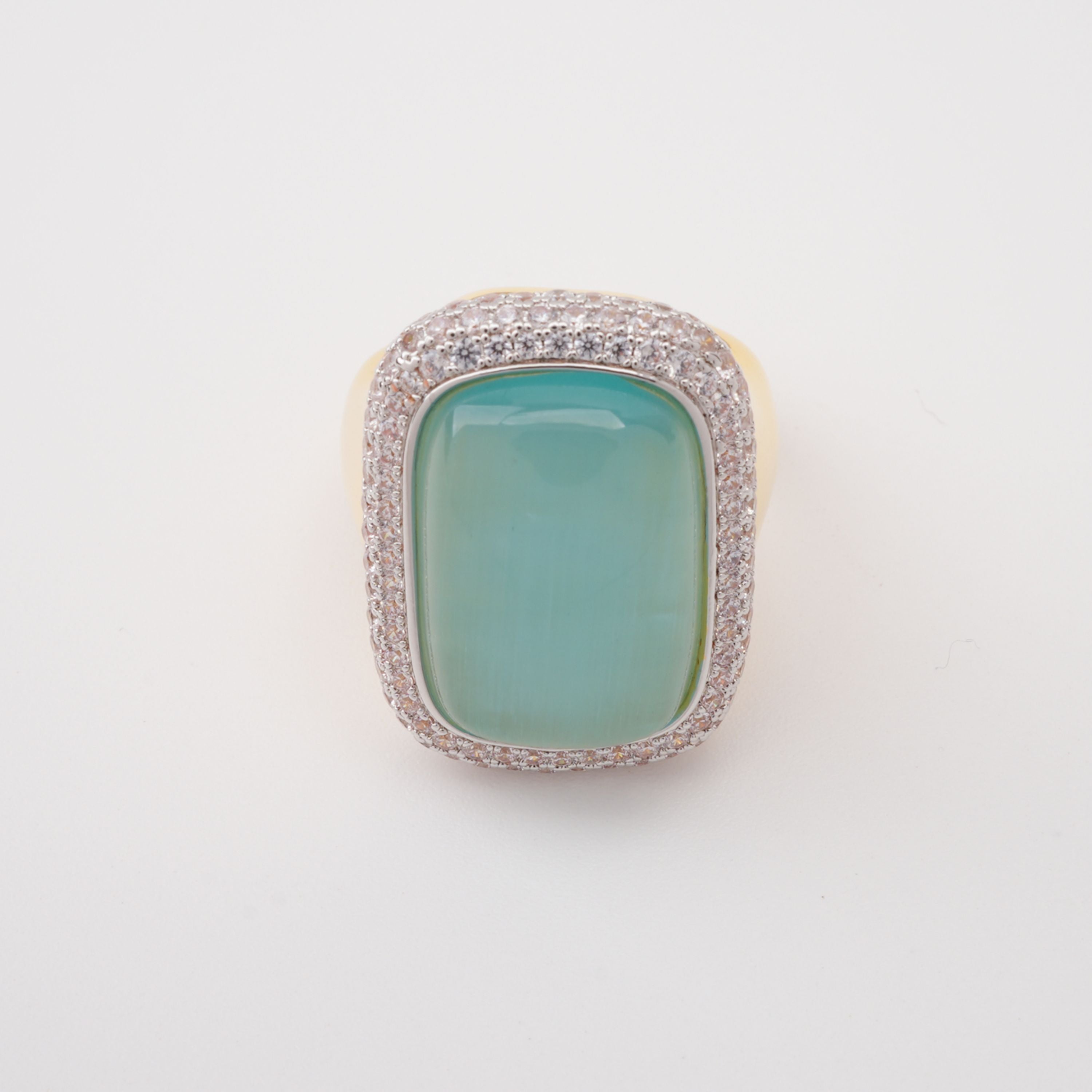 Feriha Aqua Chalcedony Cushion Cut Pavé Crystal Ring