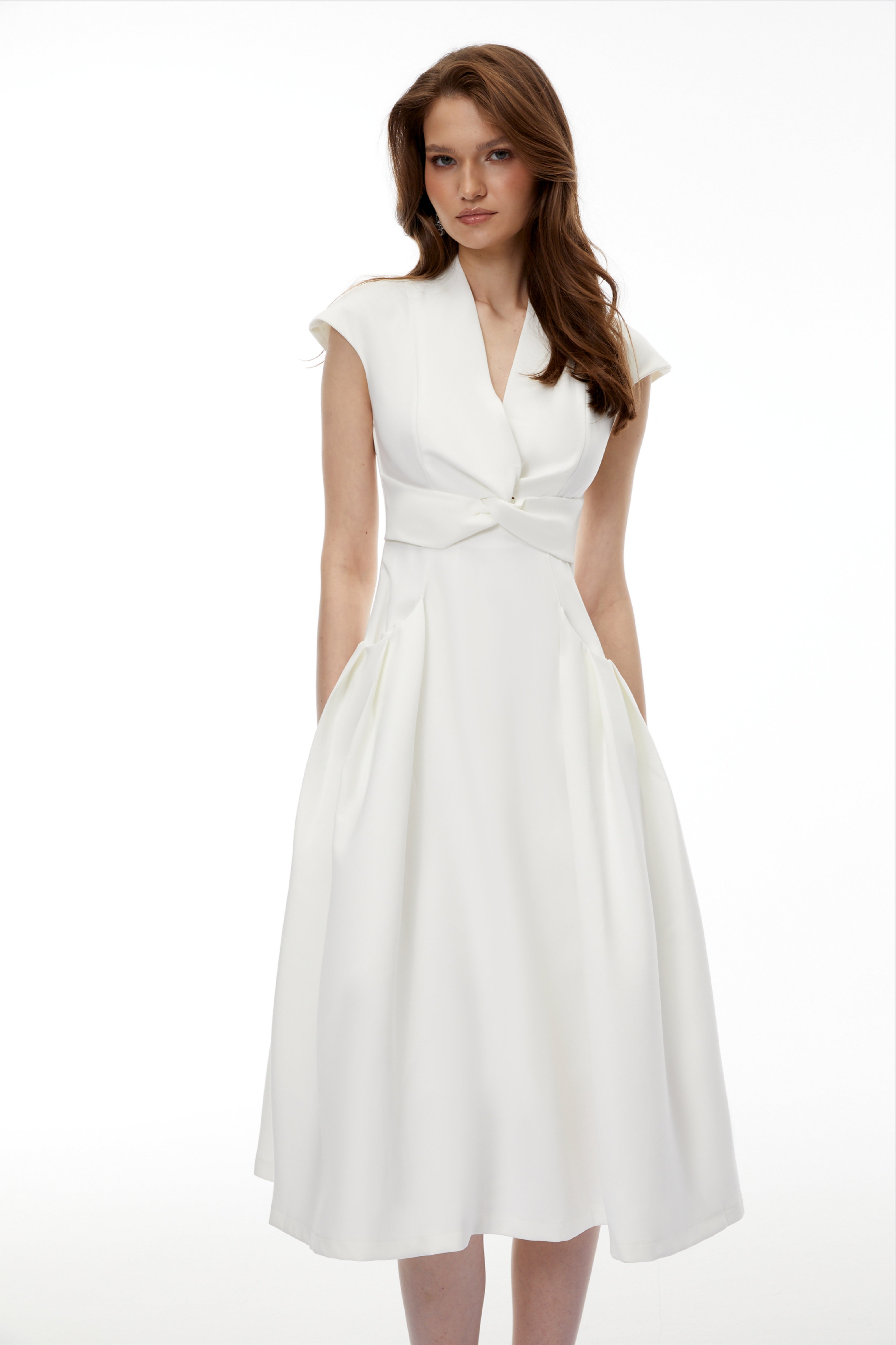 Fevronia White Sleeveless Twist Front Midi Dress
