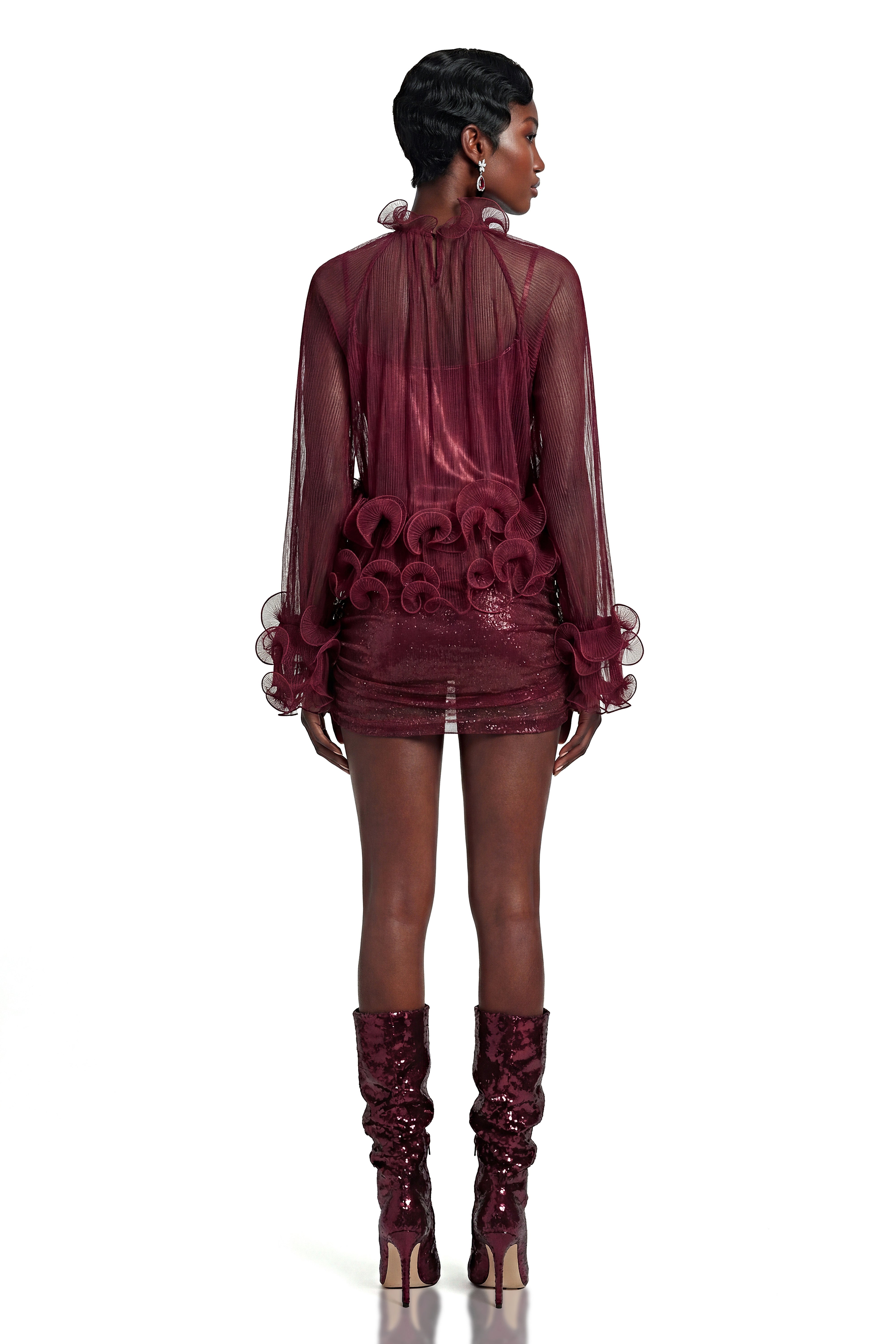 Filomena Red Chiffon Ruffled Blouse
