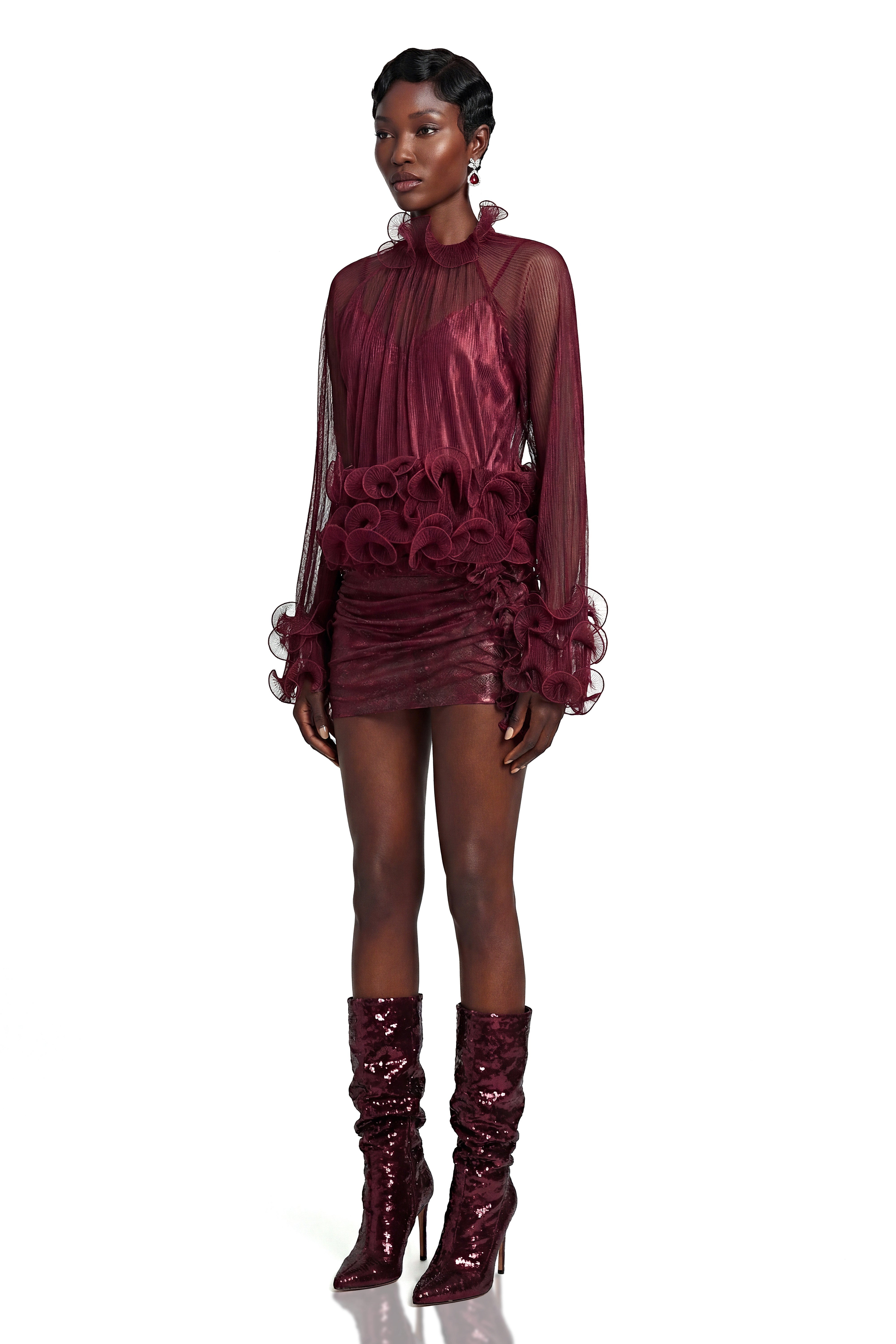 Filomena Red Chiffon Ruffled Blouse