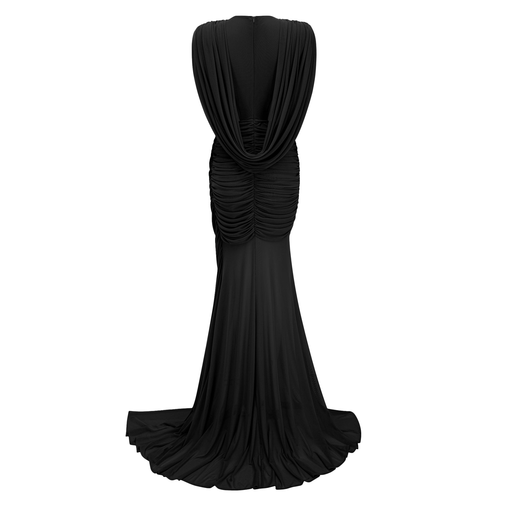 Fíona Black Asymmetrical Draped Maxi Gown
