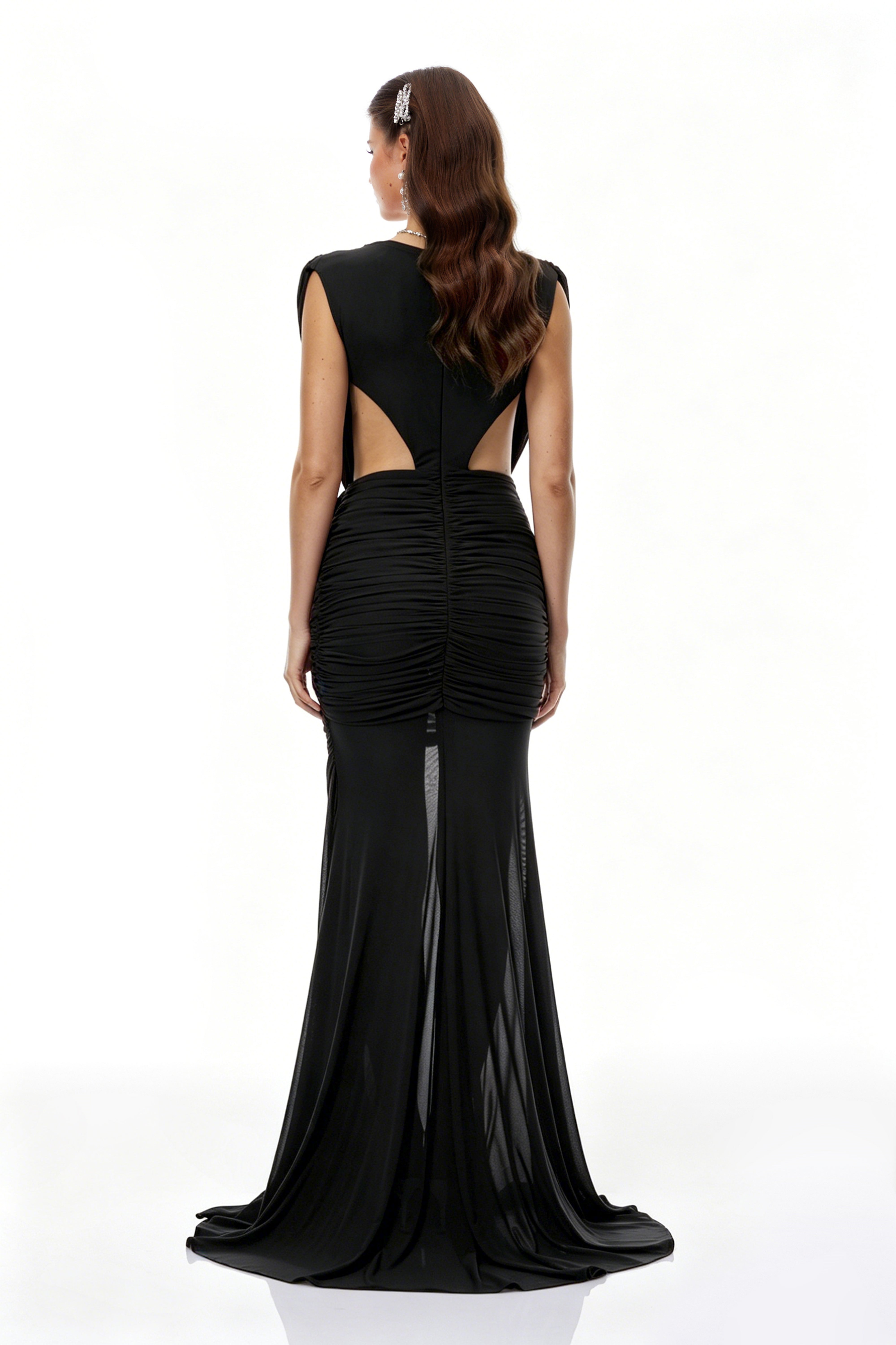 Fíona Black Asymmetrical Draped Maxi Gown