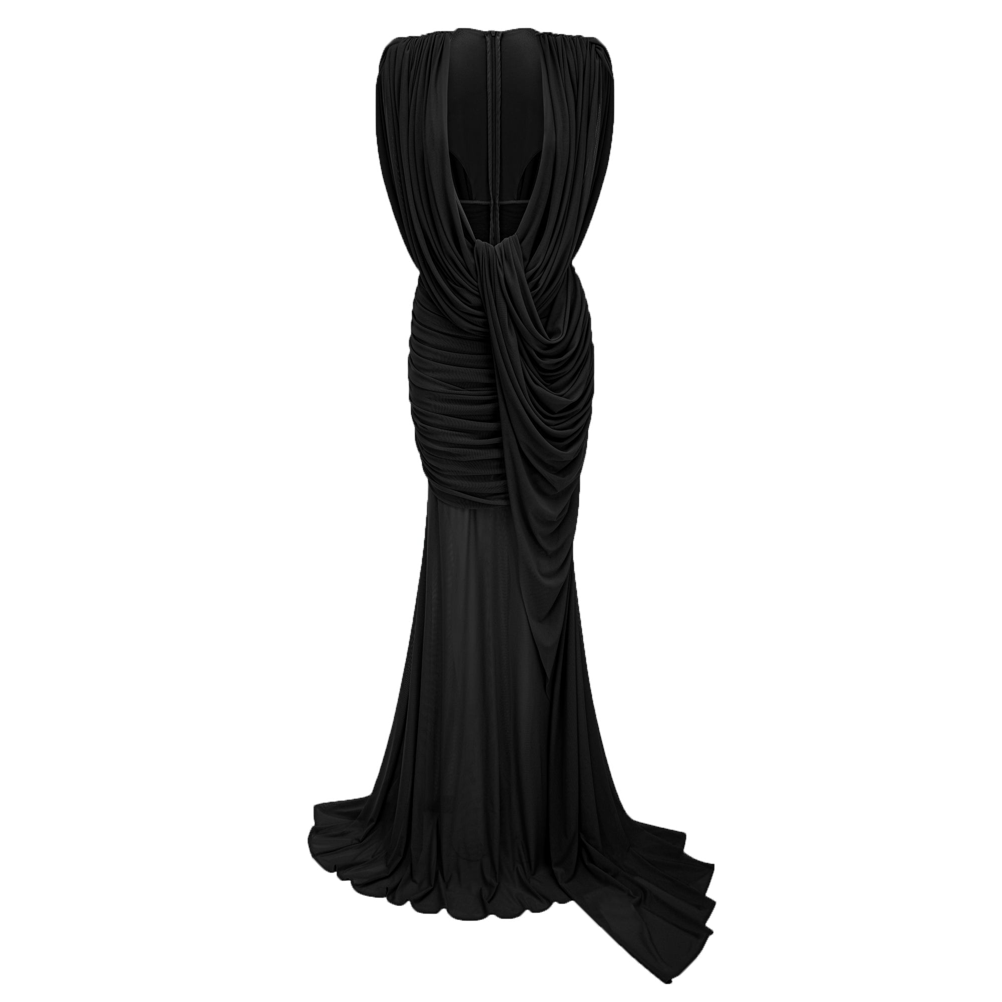 Fíona Black Asymmetrical Draped Maxi Gown