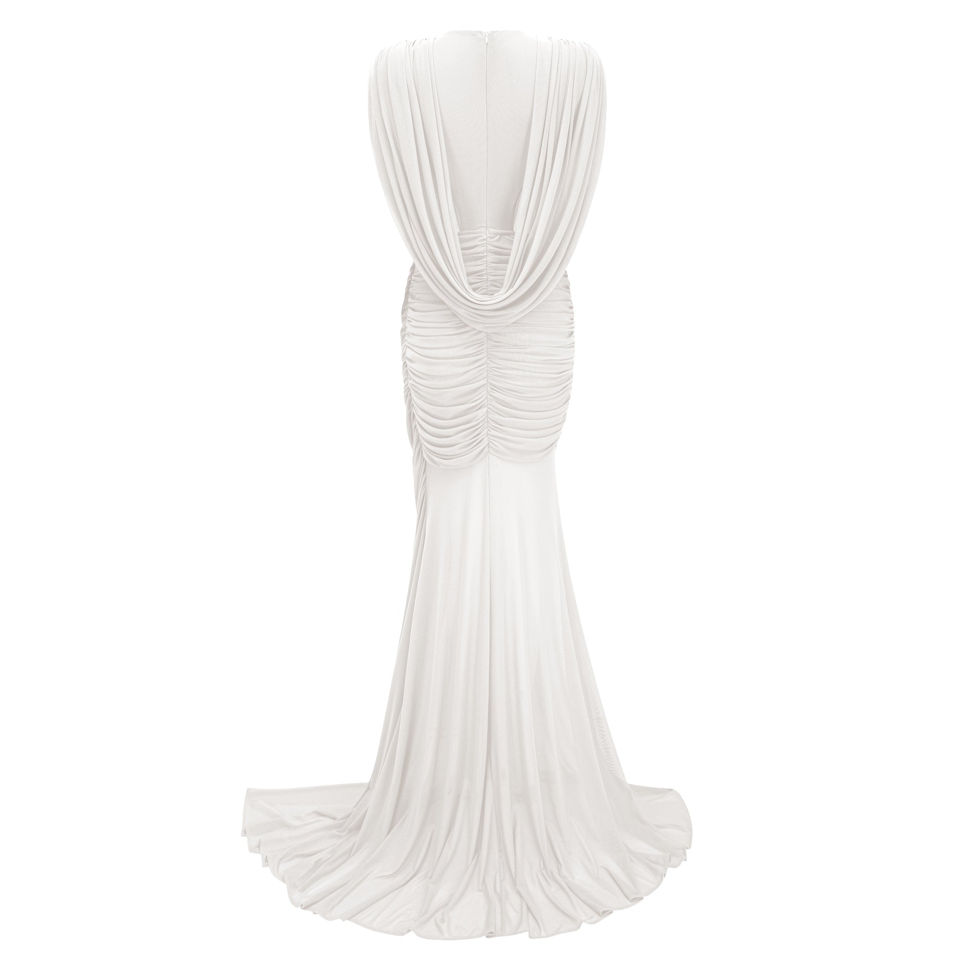 Fíona White Asymmetrical Draped Maxi Gown