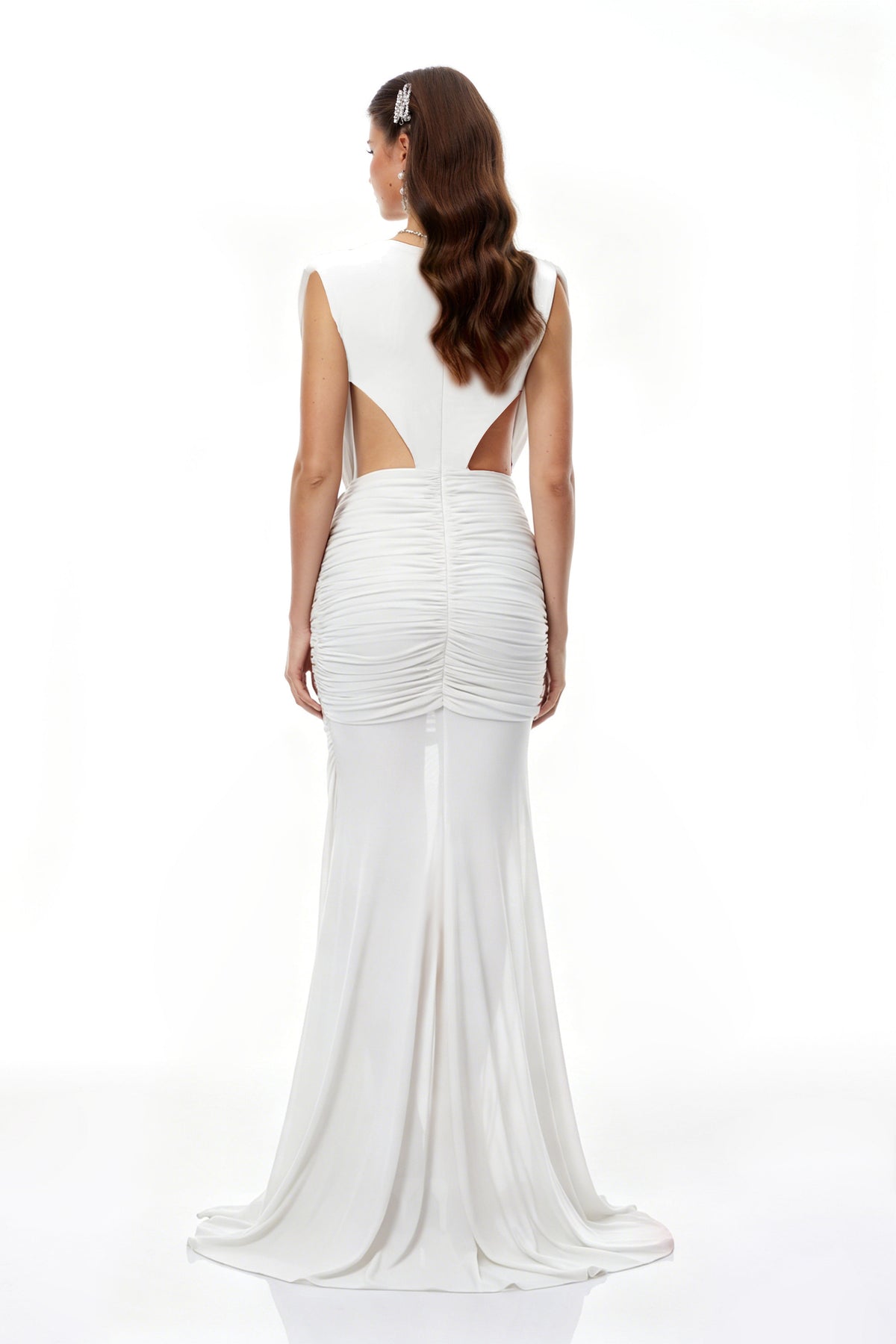 Fíona White Asymmetrical Draped Maxi Gown