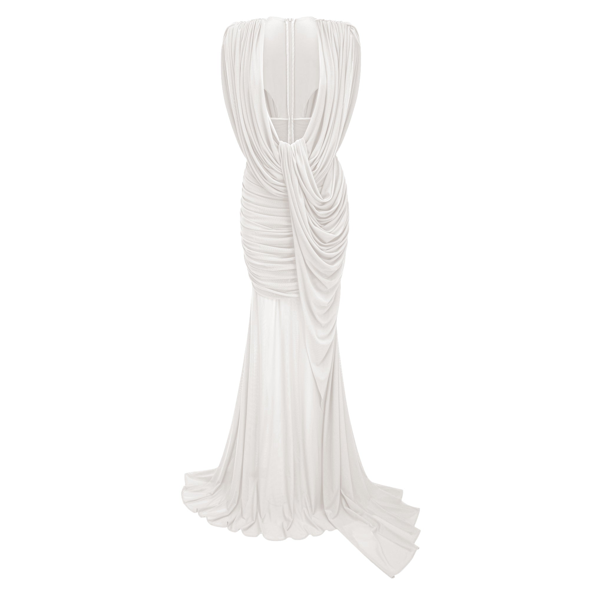 Fíona White Asymmetrical Draped Maxi Gown