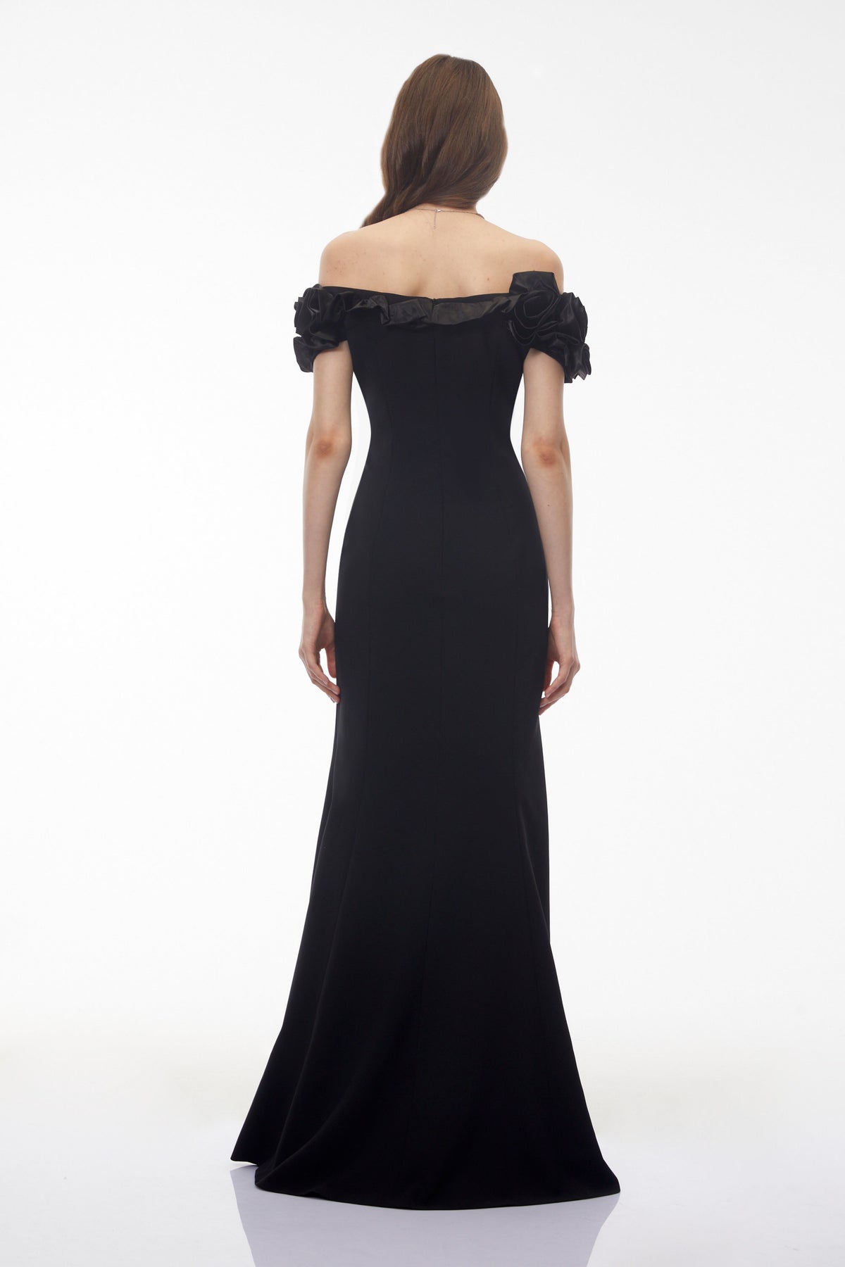 Fiorella Black Off Shoulder Maxi Dress with 3D Florals (Final Sale)