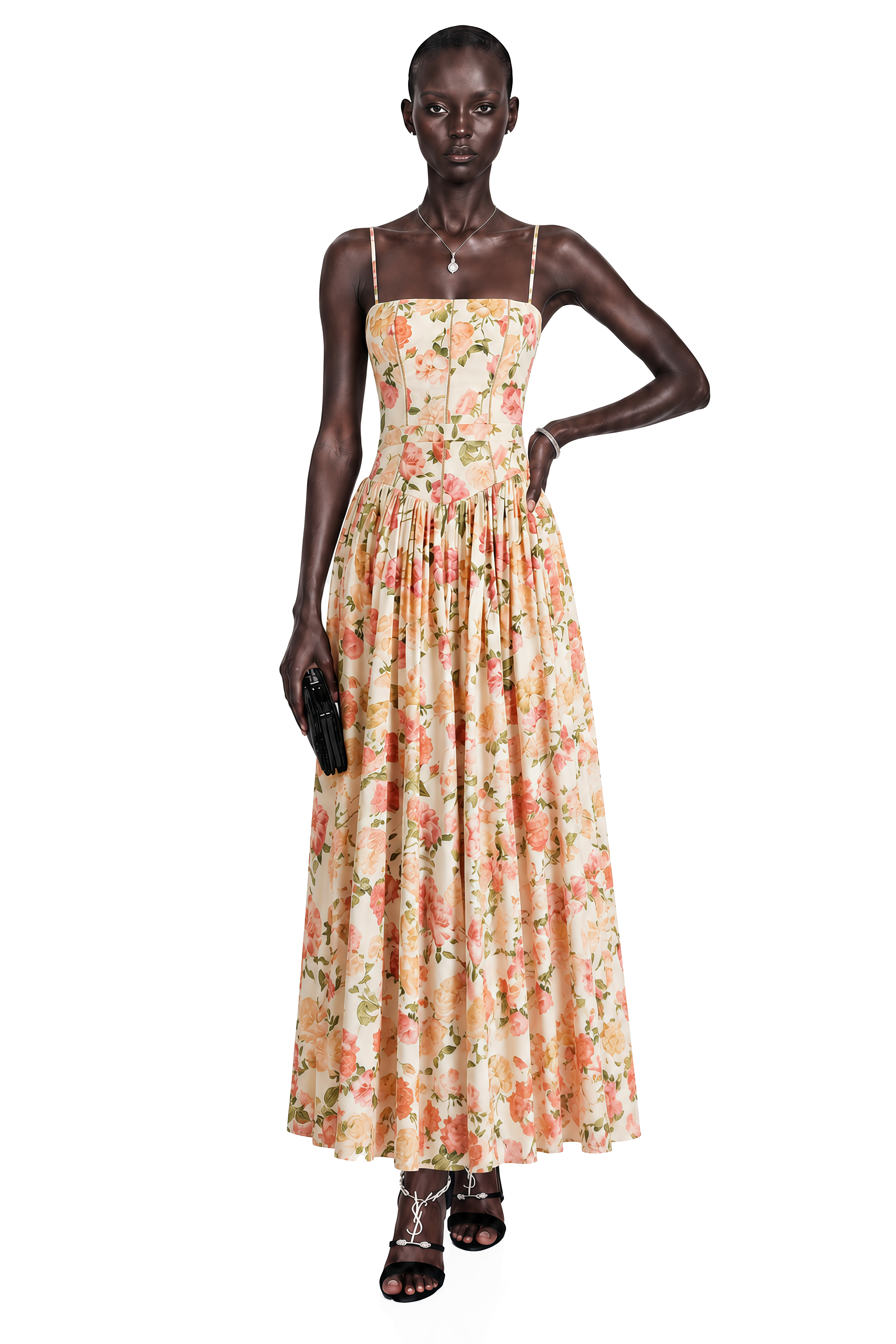 Fleur Red Floral Print Maxi Dress