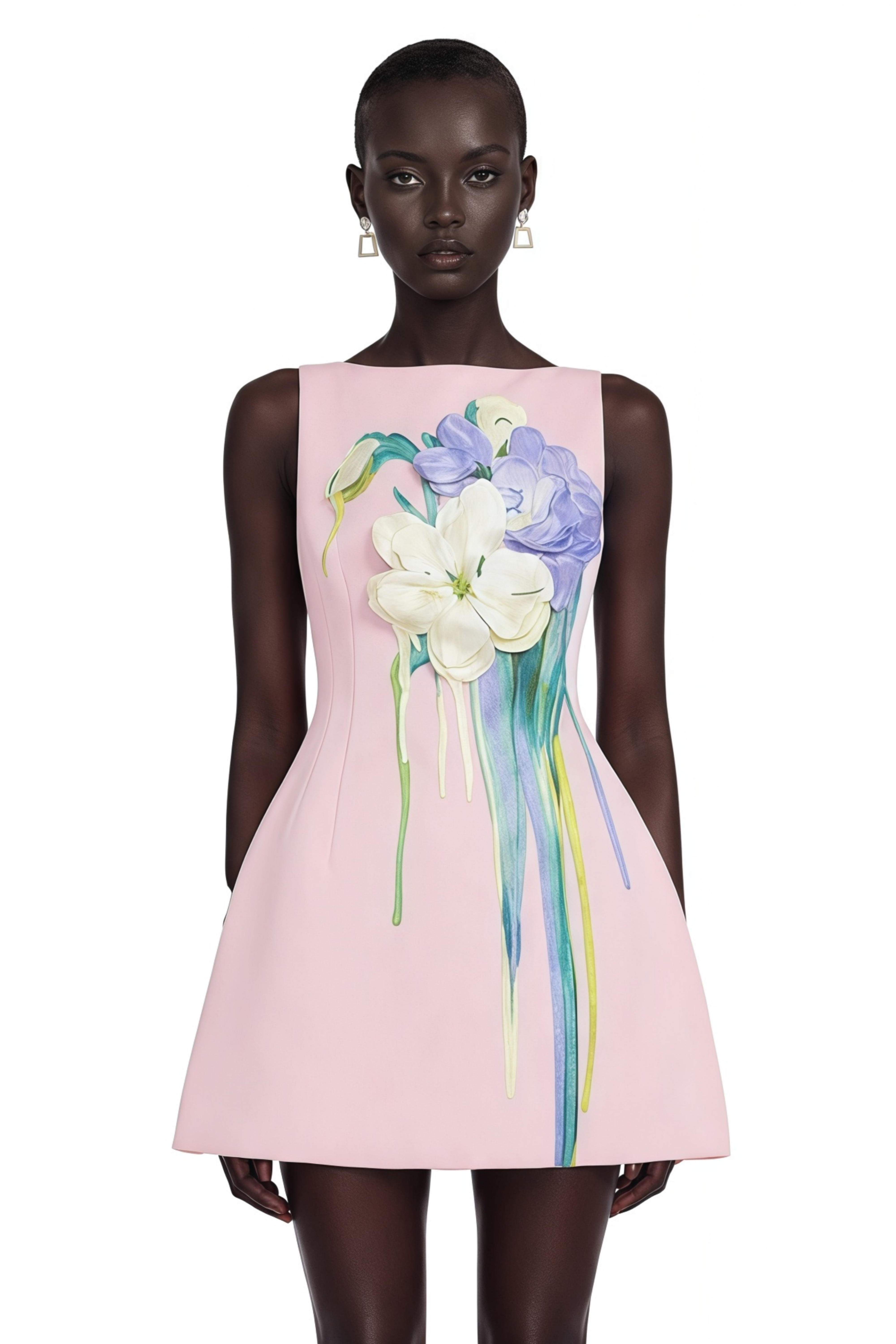 Flora Pink A-Line Mini Dress with Floral Applique