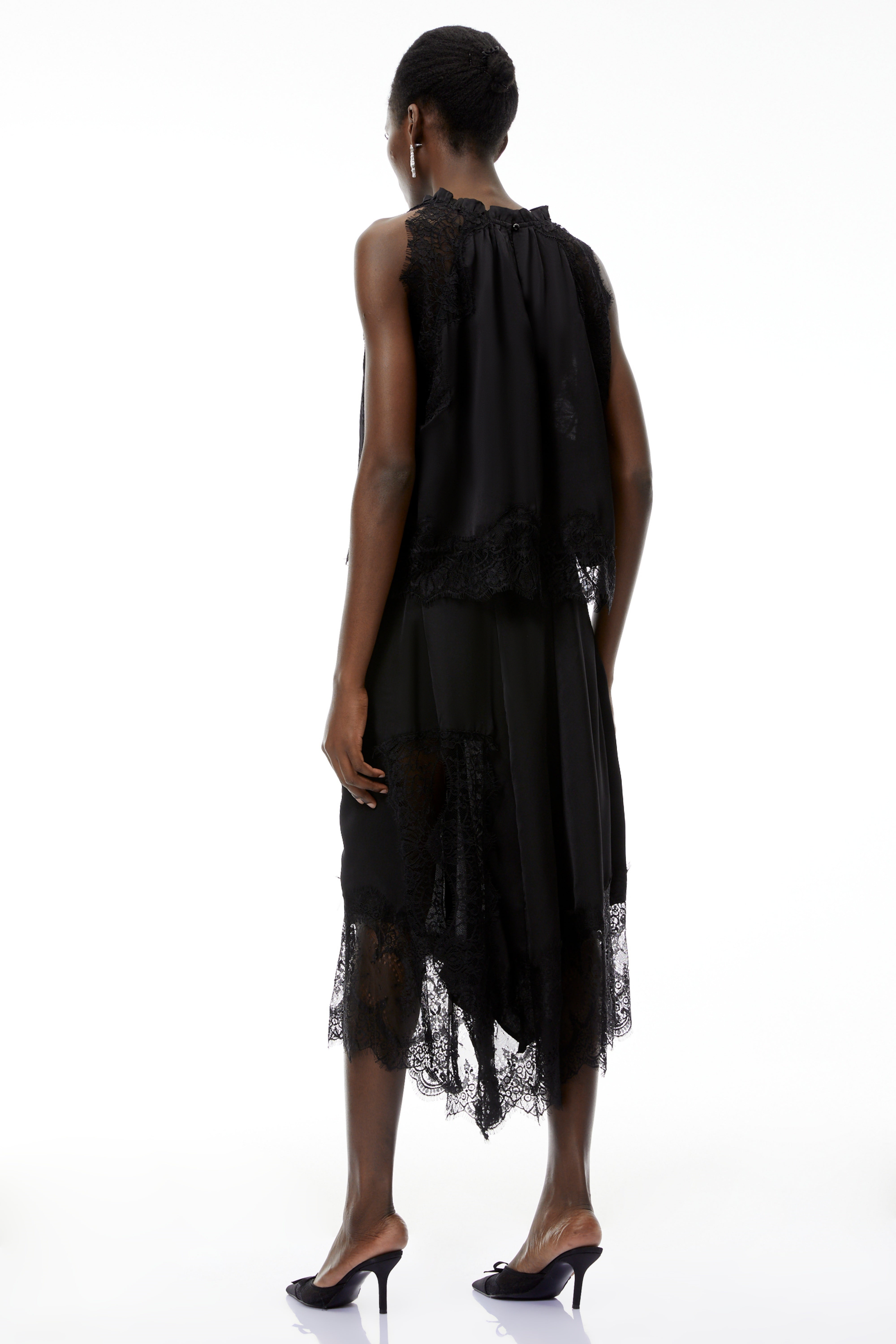 Florence Black Lace Panel Top & Skirt Set