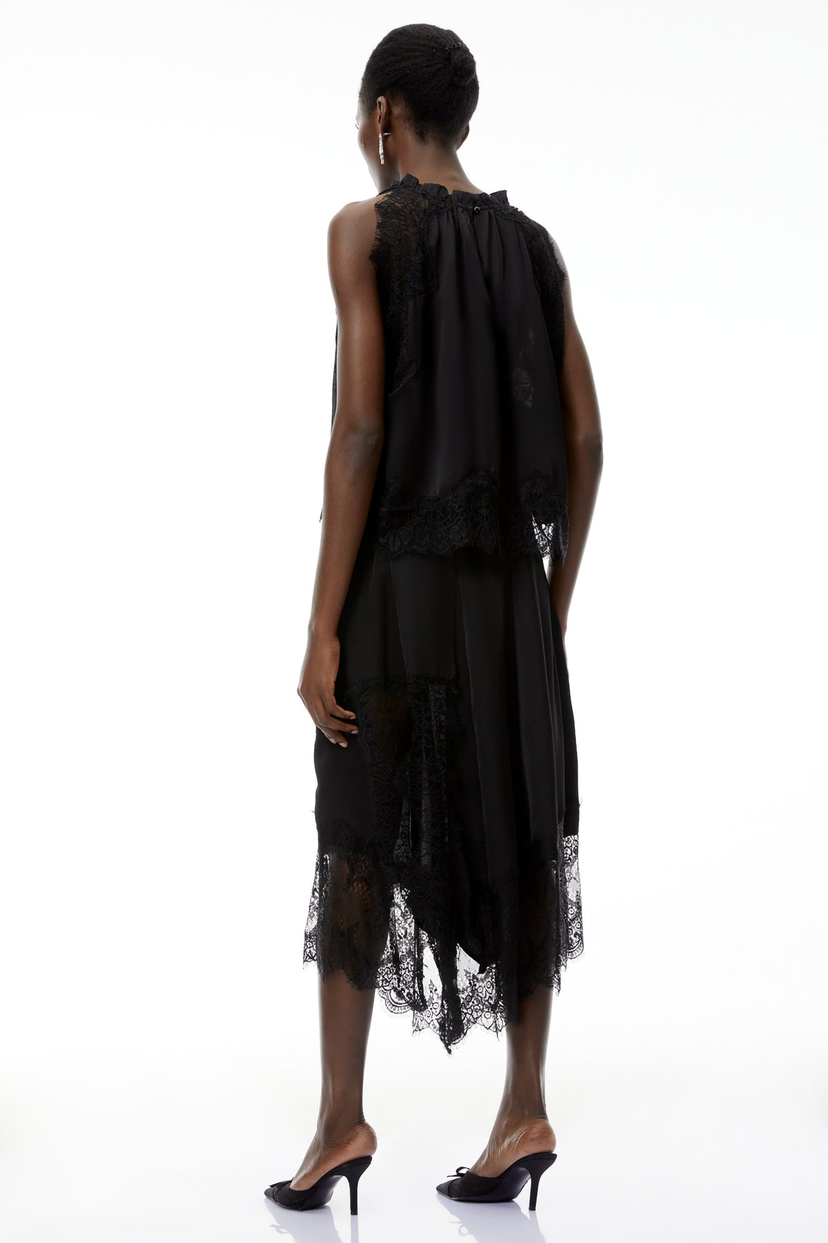 Florence Black Lace Panel Top & Skirt Set