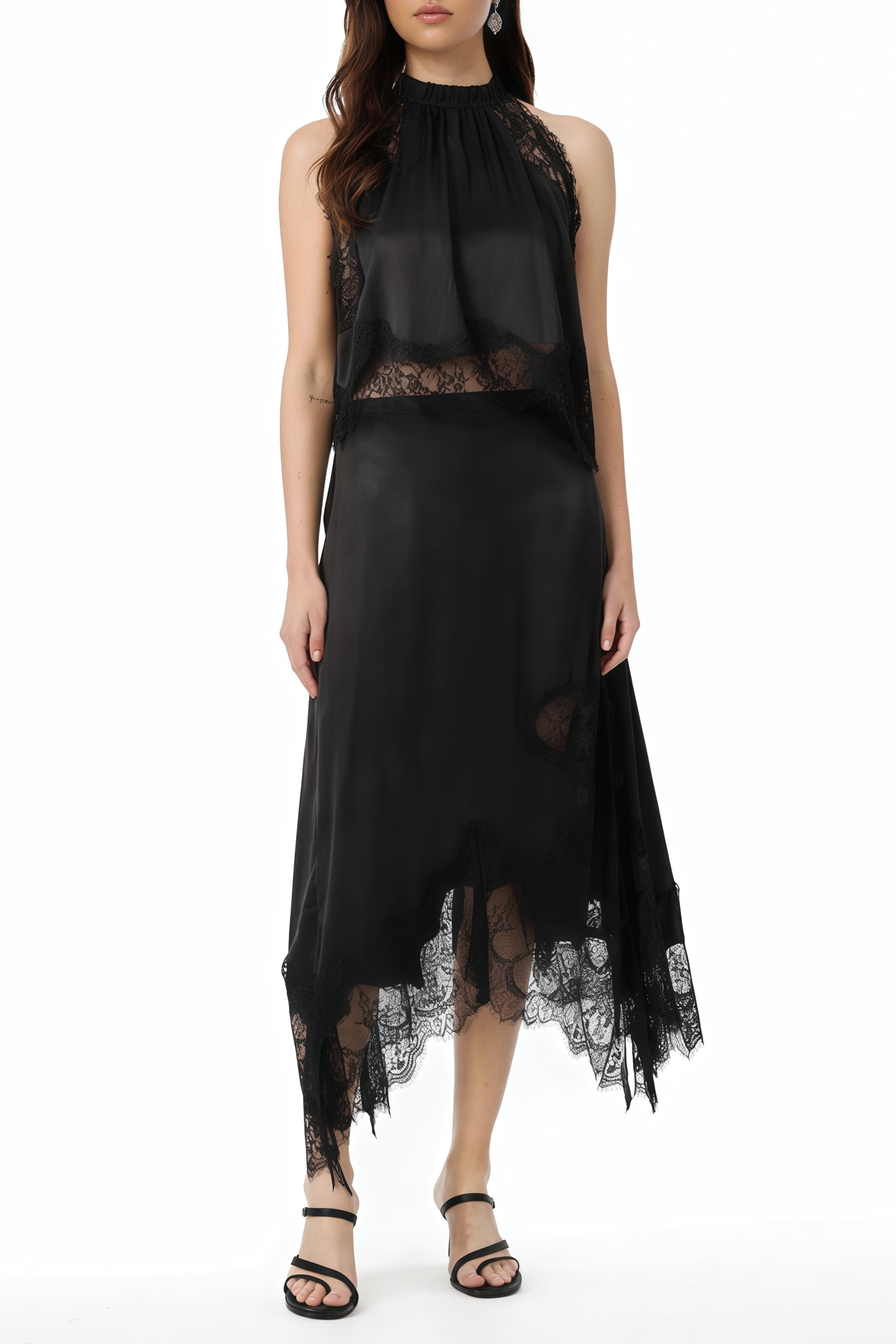 Florence Black Lace Panel Top & Skirt Set