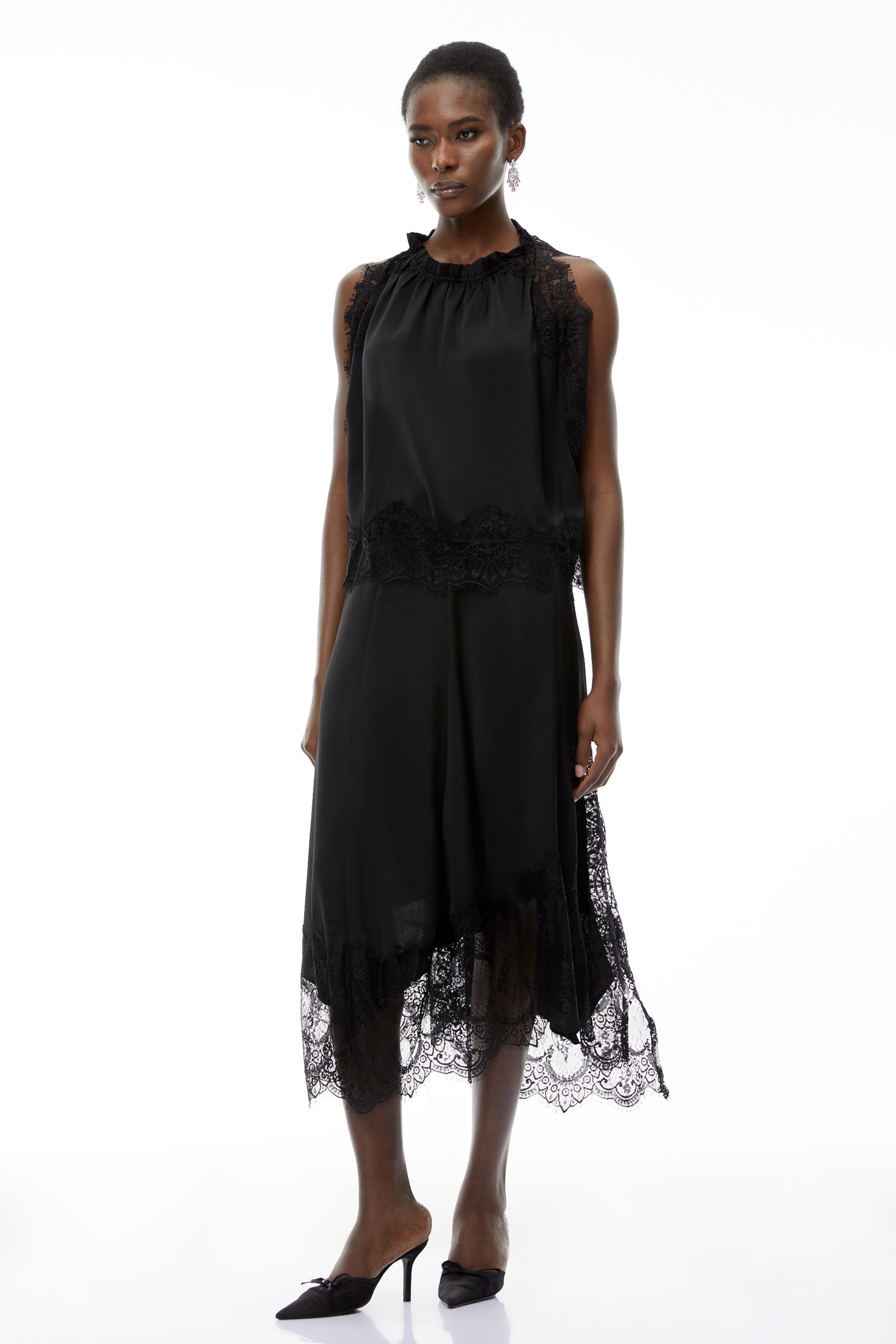 Florence Black Lace Panel Top & Skirt Set