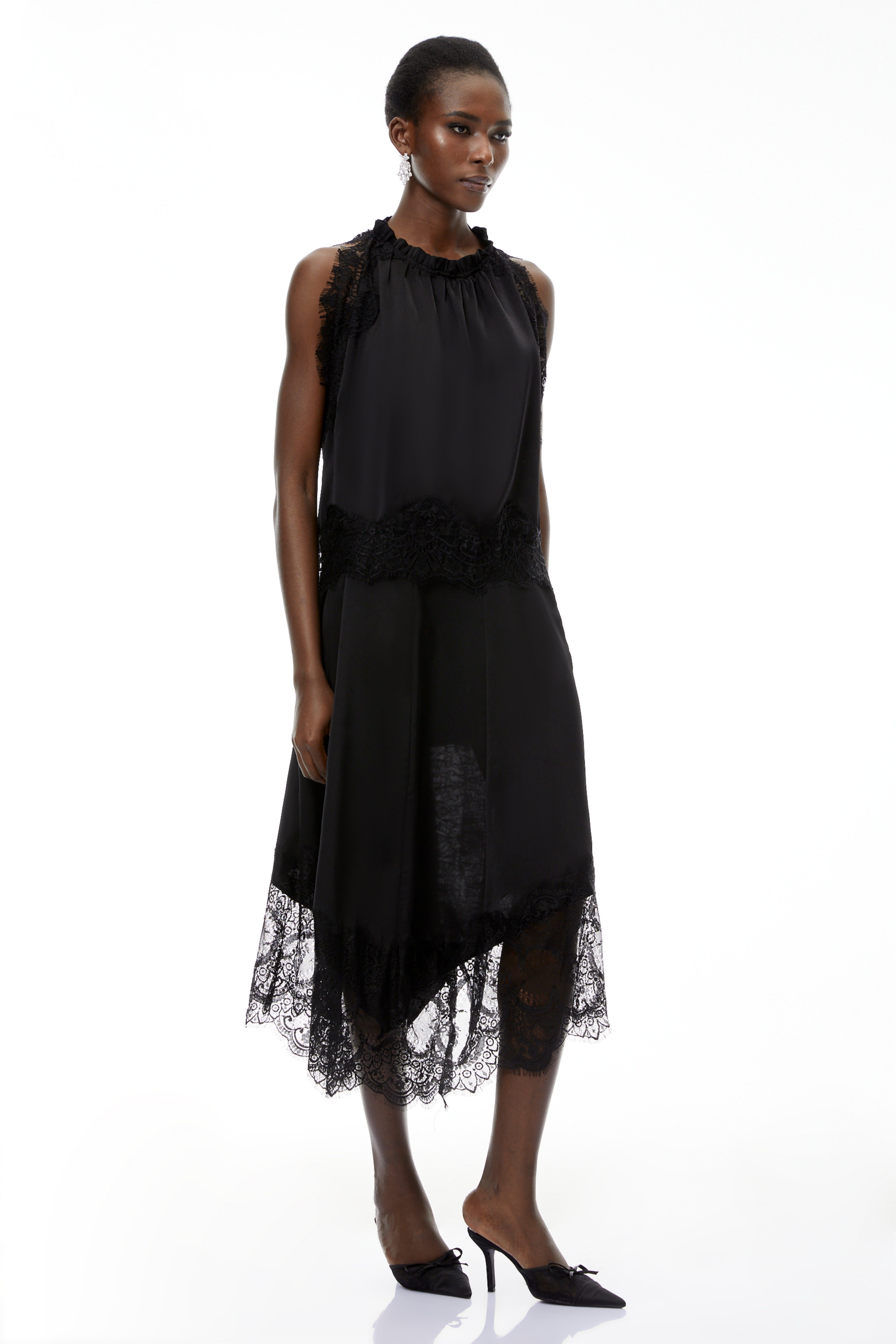Florence Black Lace Panel Top & Skirt Set