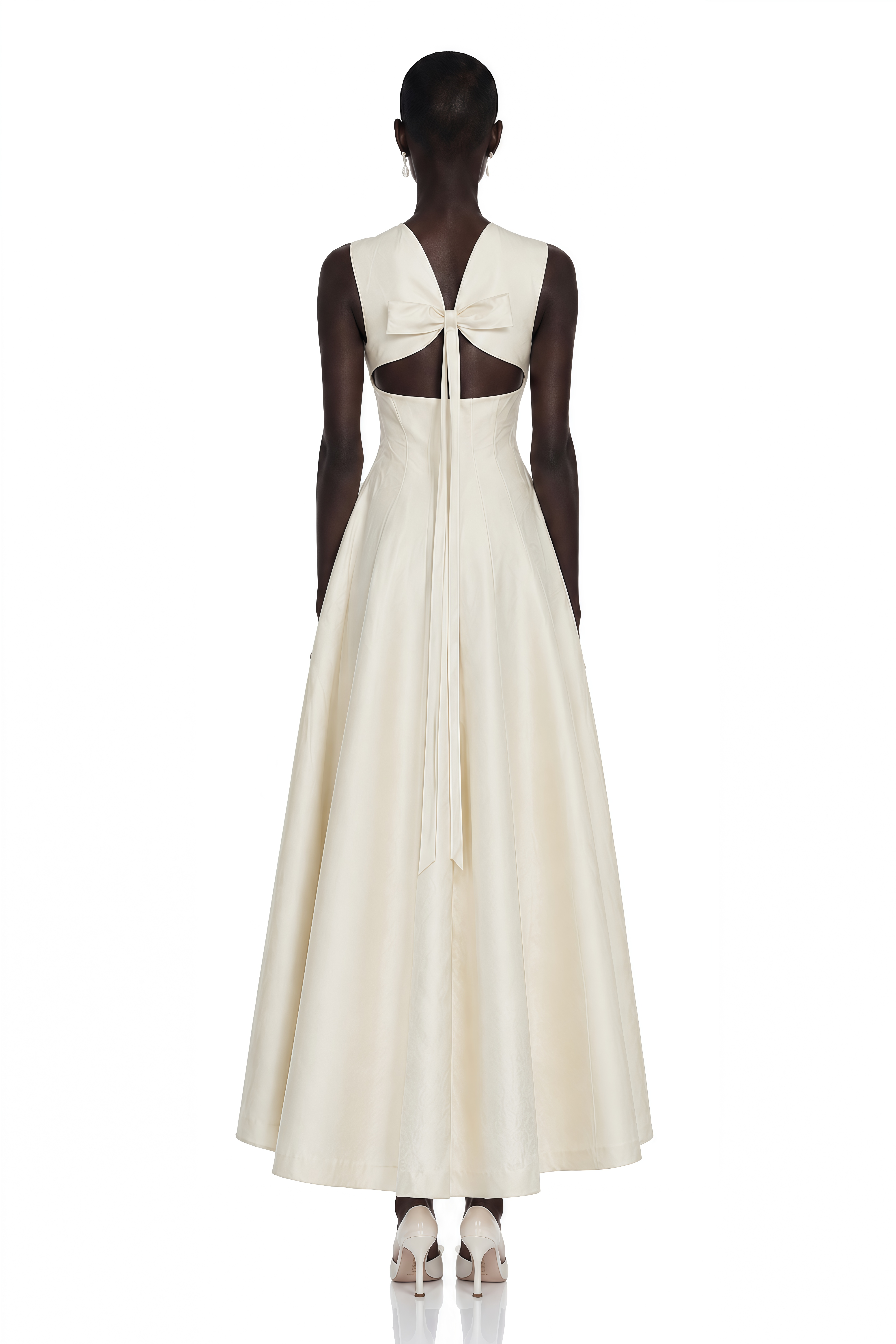 Florence Cream V-Neck Flared Satin Maxi Dress
