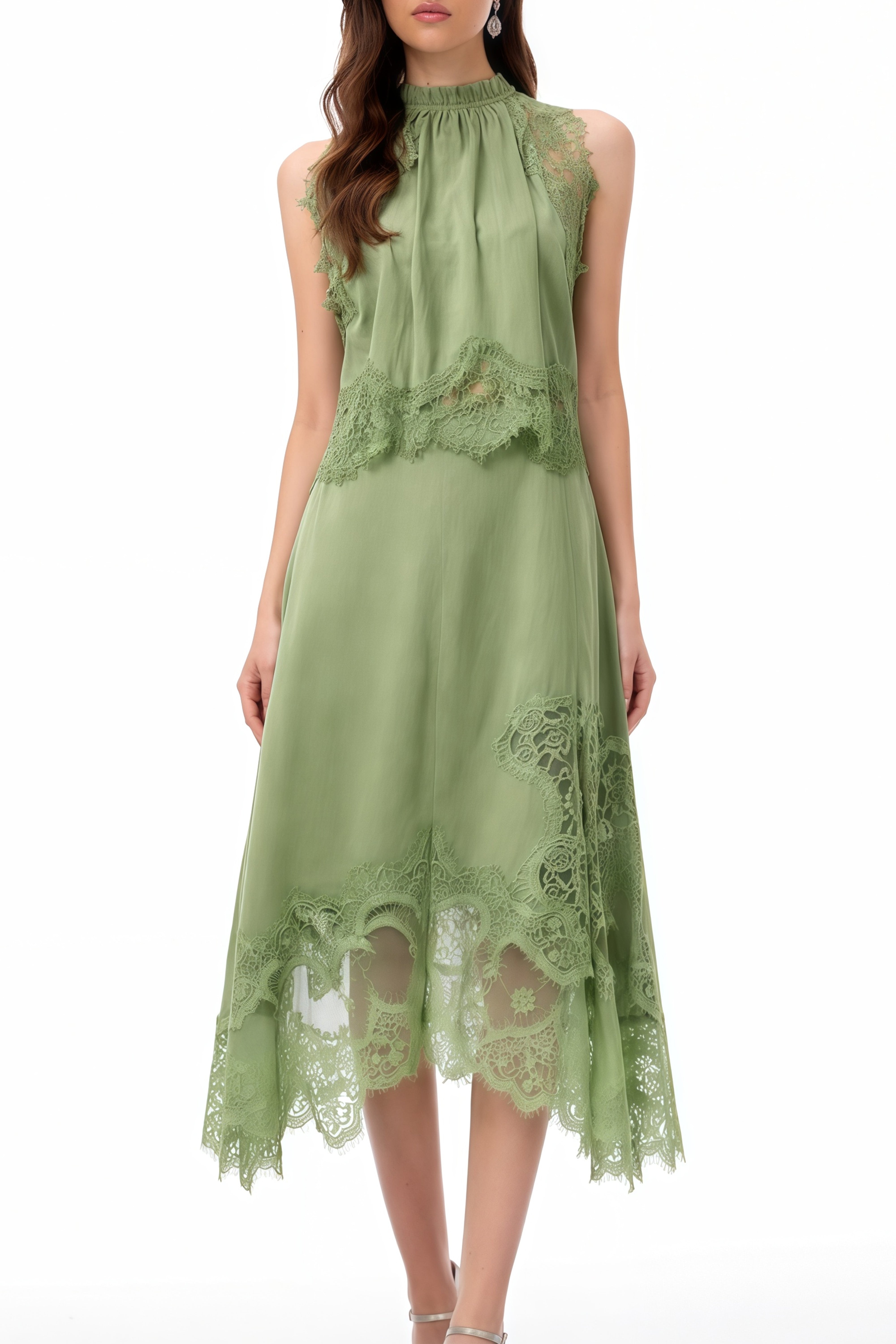 Florence Green Lace Panel Top & Skirt Set