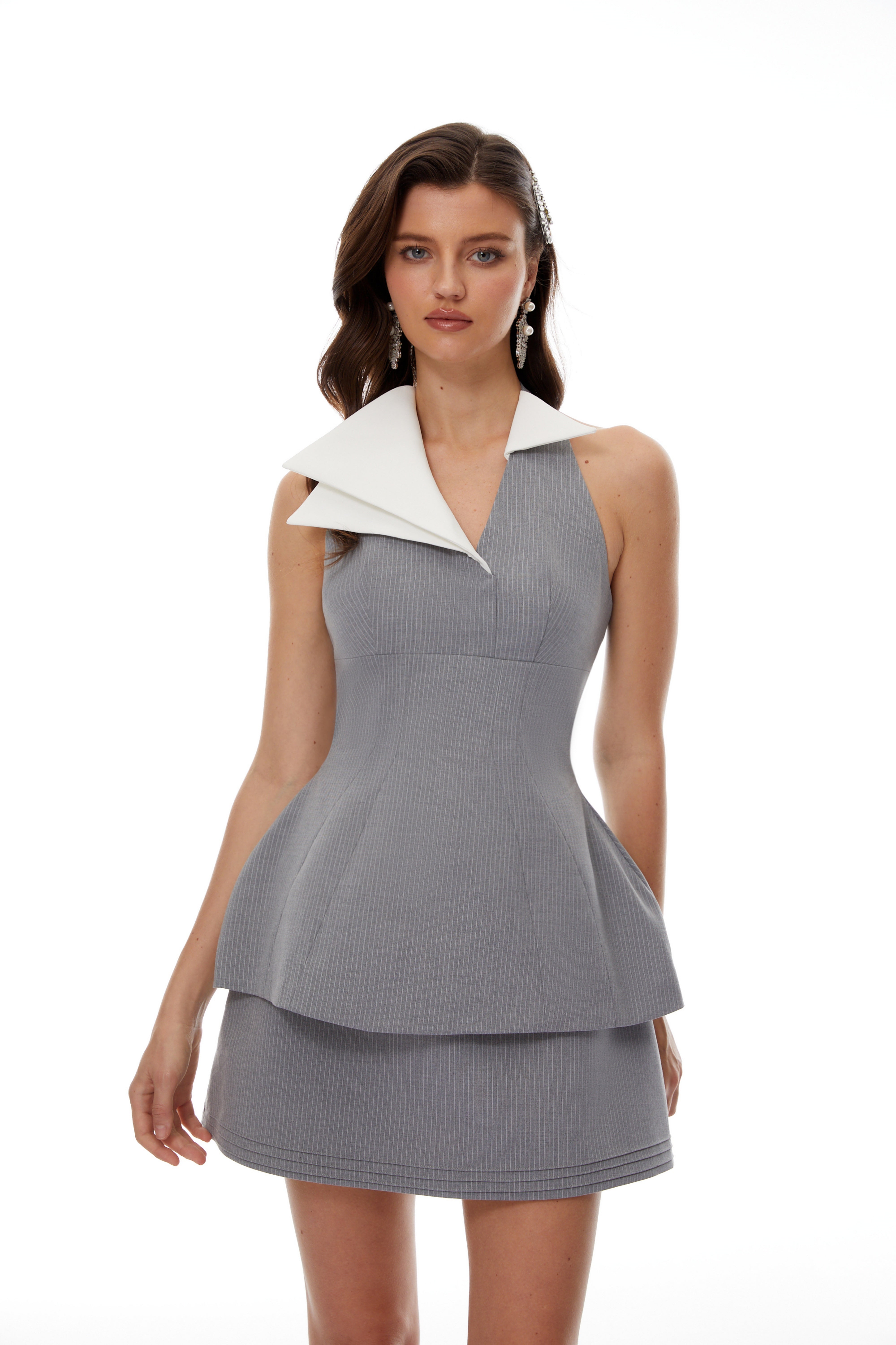 Florence Grey Triangle Collar Top & Skirt Matching Set